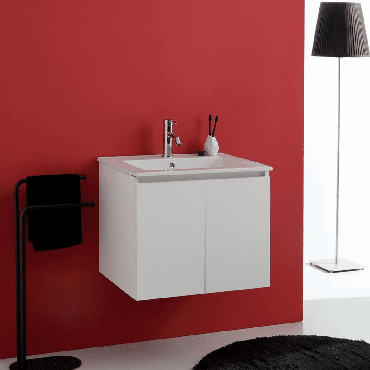 Mobile bagno sospeso 60 cm "Lefkada" a 2 ante bianco con lavabo in ceramica - MondoViro