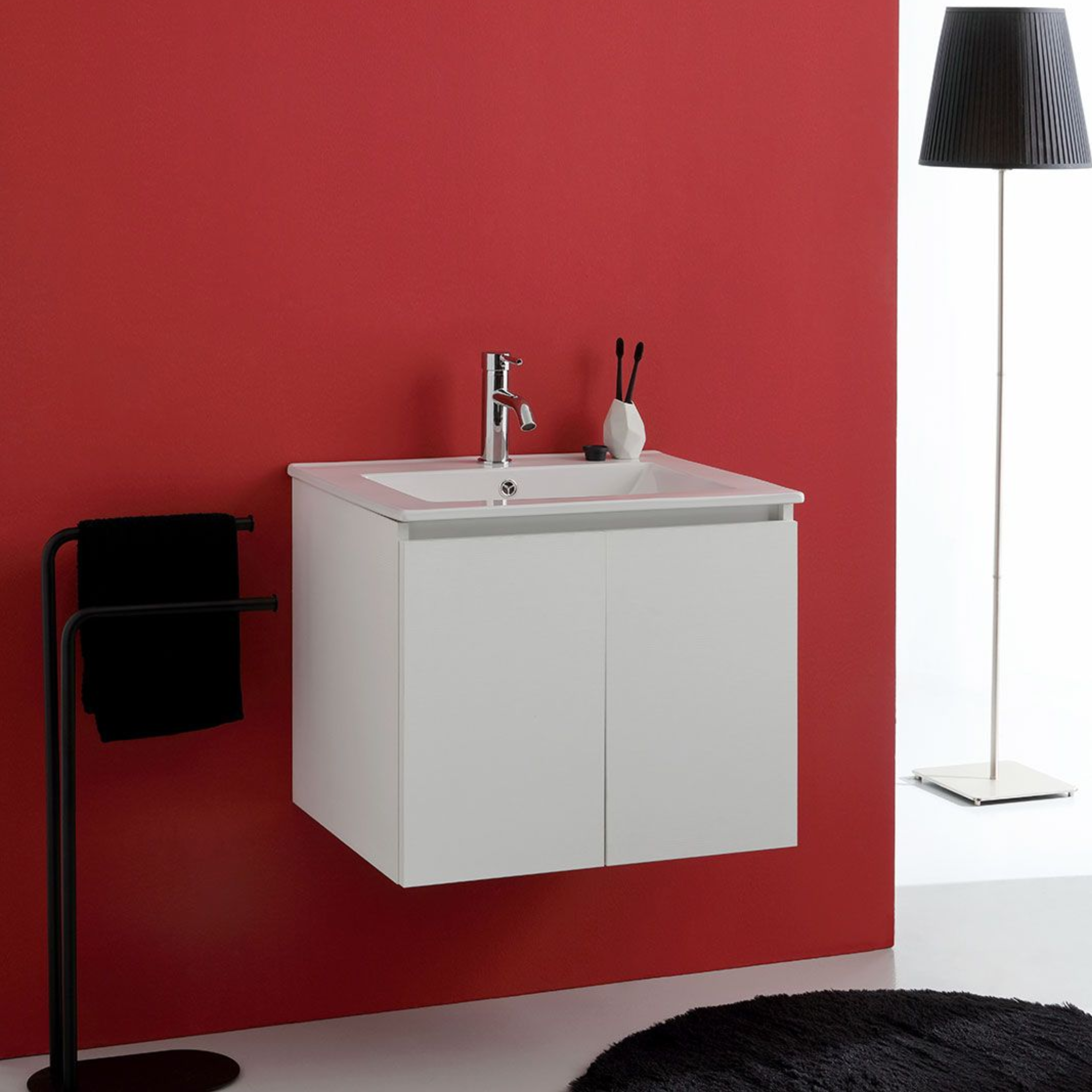 Mobile bagno sospeso 60 cm "Lefkada" a 2 ante bianco con lavabo in ceramica