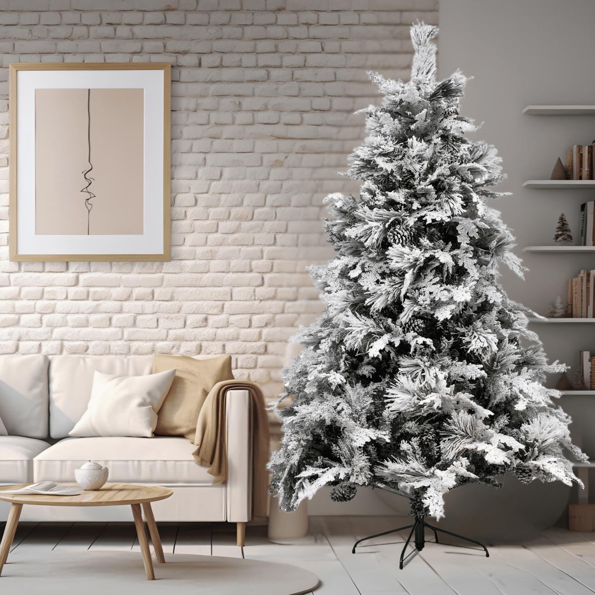 Albero di Natale innevato con pigne "Nevischio" in PE effetto Real Touch + PP cm 240h - MondoViro