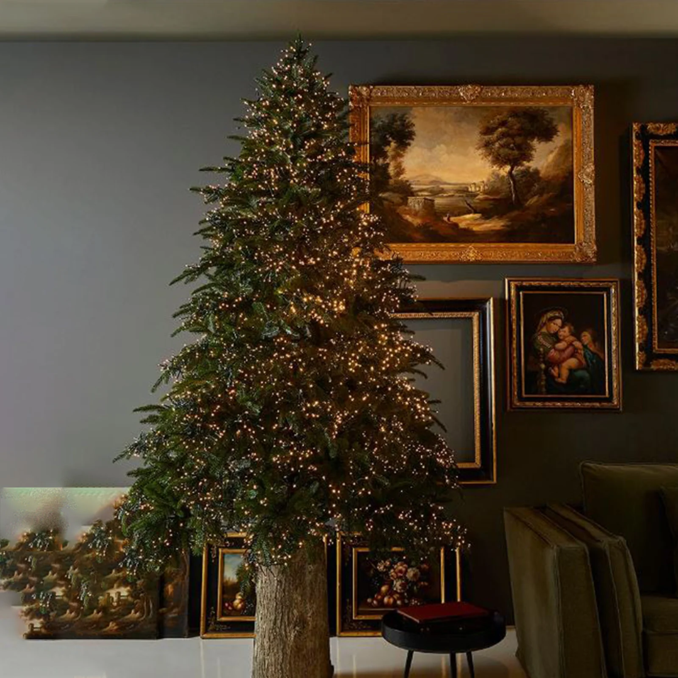 Base effetto tronco "Frosty" per albero di Natale con supporto in metallo