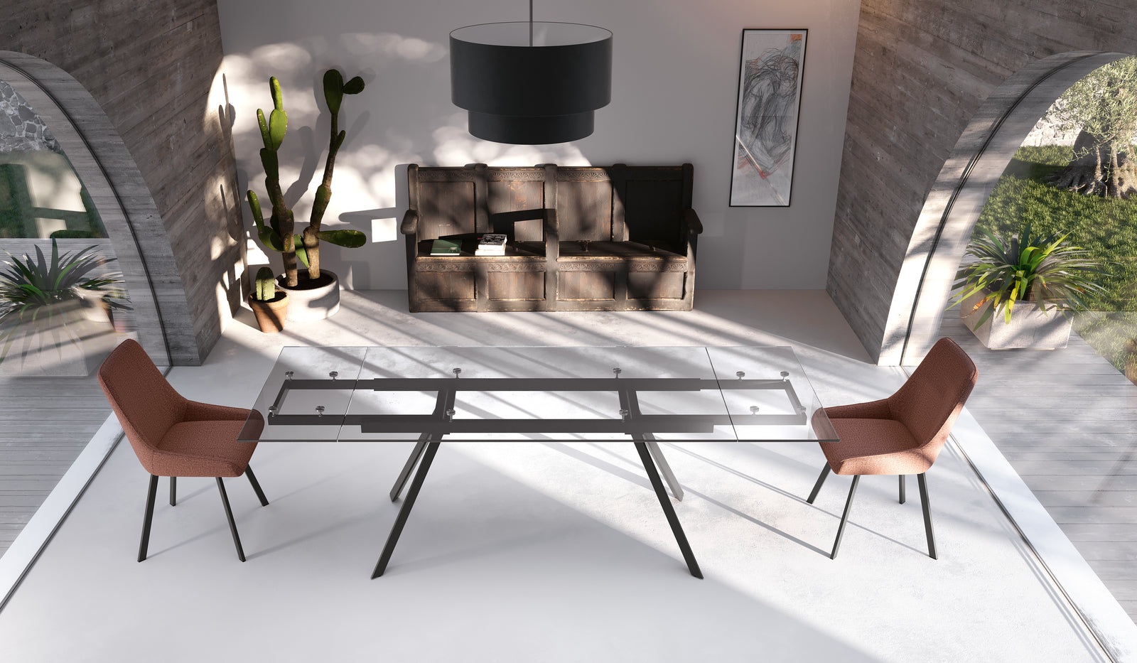 Tavolo allungabile "Smokey" con piano in vetro temperato cm 160/240x90 h76h