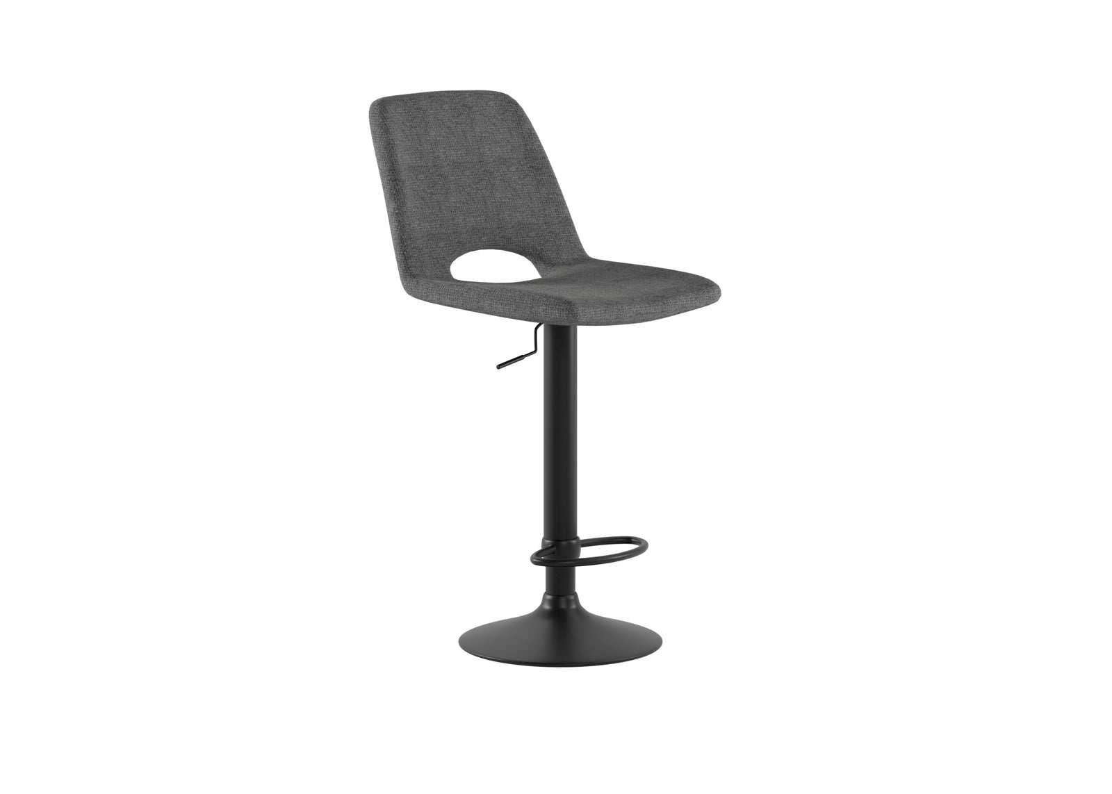 Set 2 sgabelli "Ross" in tessuto imbottito con alzata a gas e struttura in metallo verniciato nero