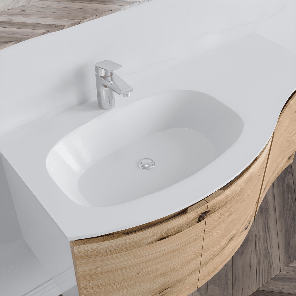 Mobile da bagno sospeso "Malani" 3 ante con specchio LED e lavabo integrato cm 105x50 55h - MondoViro