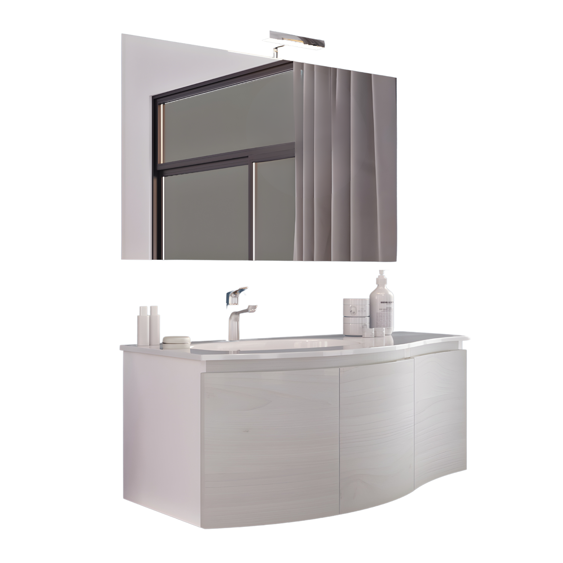 Mobile da bagno sospeso "Malani" 3 ante con specchio LED e lavabo integrato cm 105x50 55h