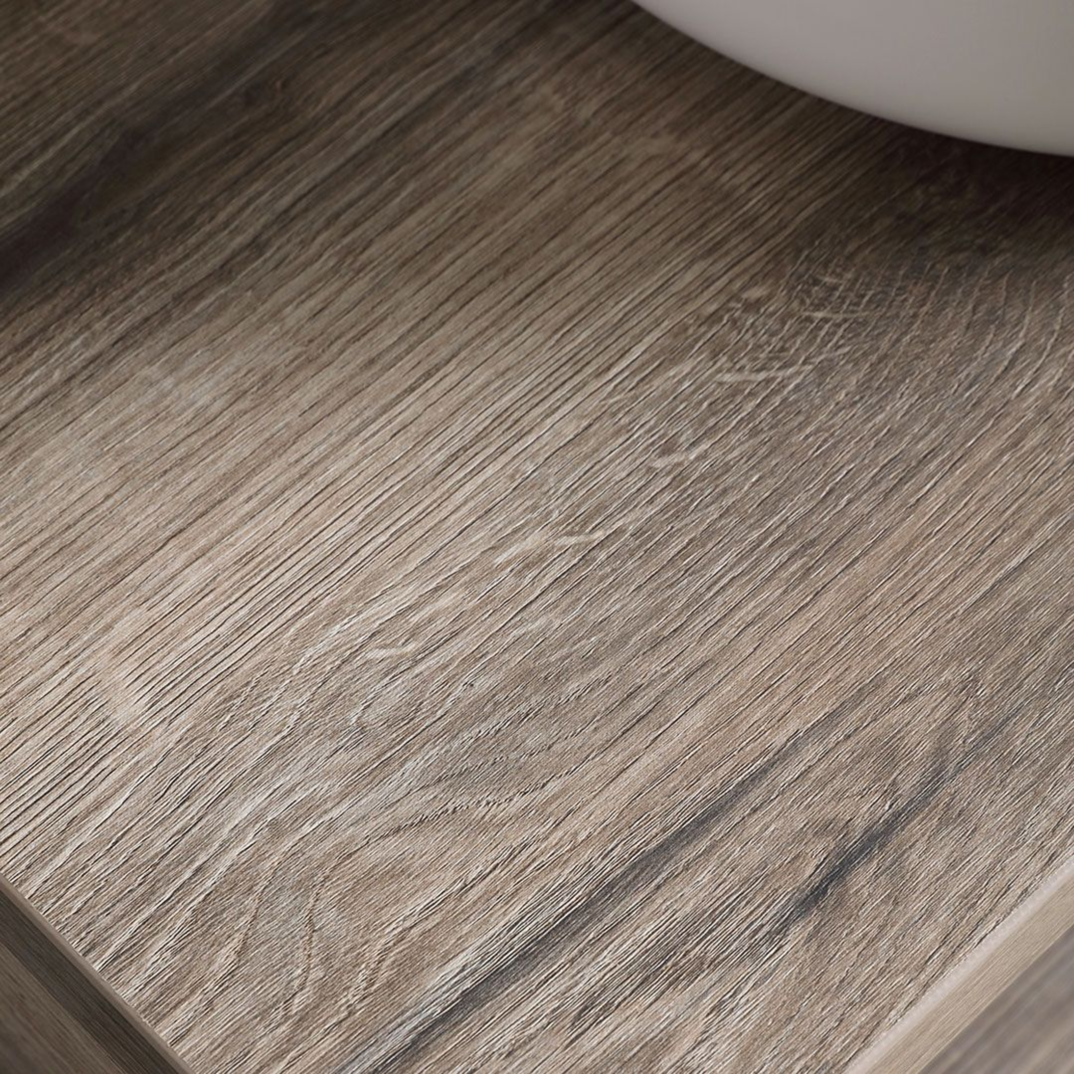 Mobile da bagno sospeso "Paros" 80 cm rovere fossile con lavabo tondo bianco e specchio