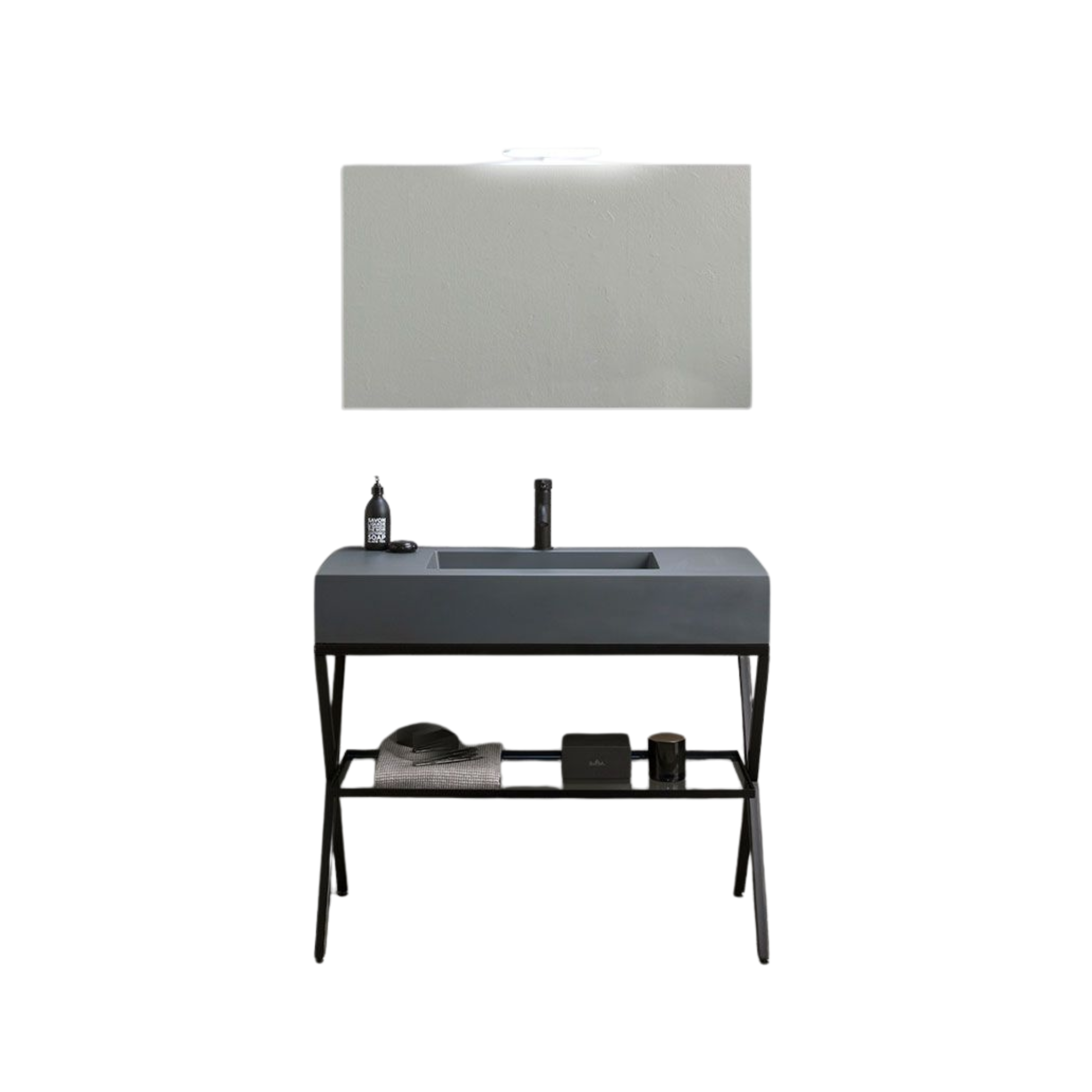 Mobile bagno a terra "Petra" moderno con specchio, lavabo e mensola in vetro 100 cm