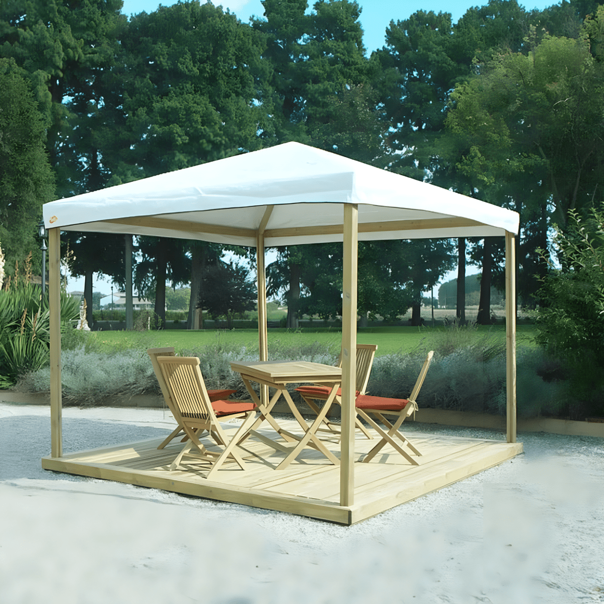Gazebo "Pocket" in legno di abete e copertura PVC bianca cm 300x300 260h - MondoViro