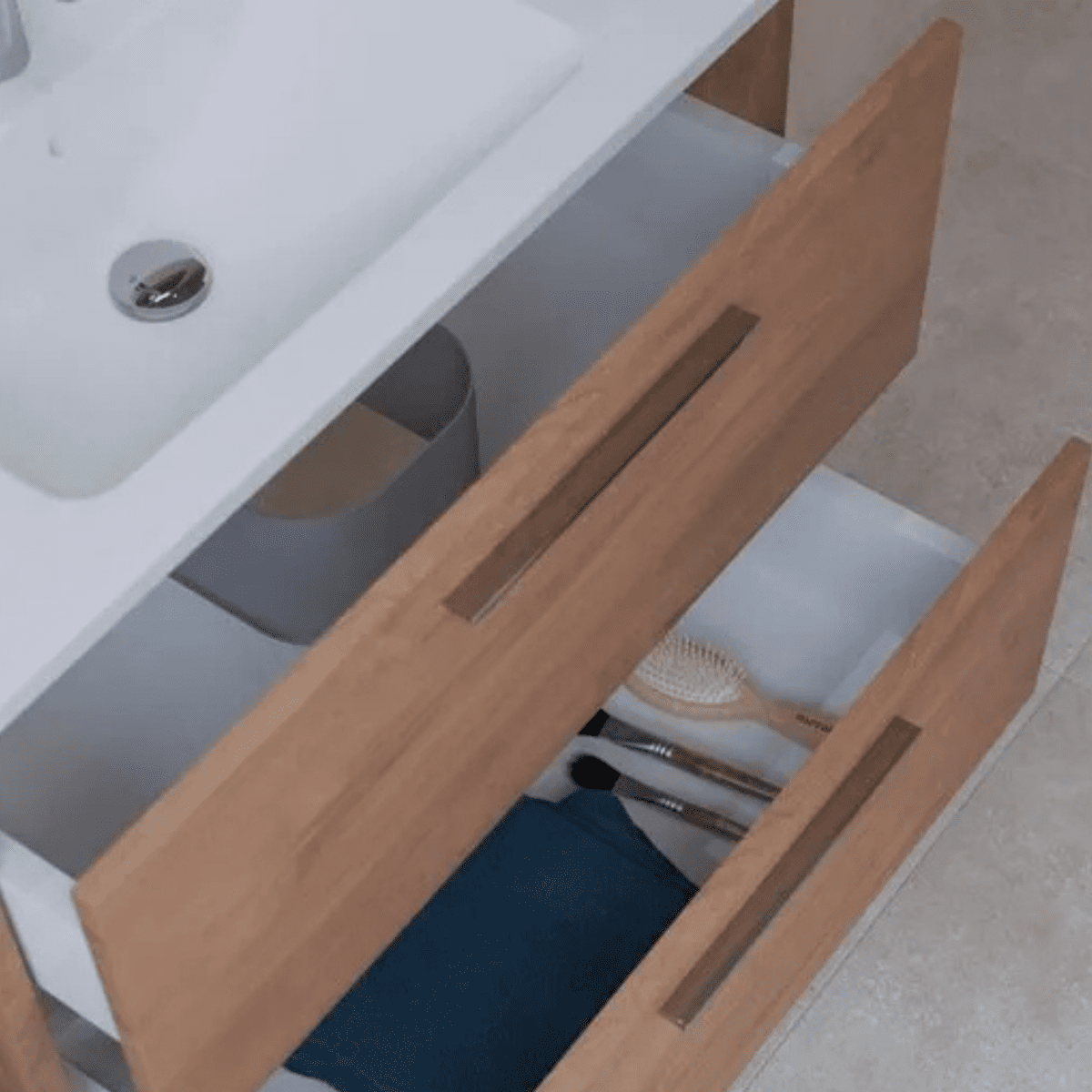 Mobile da bagno sospeso "Vitrax" in legno con 2 cassetti lavabo specchio e lampada - MondoViro