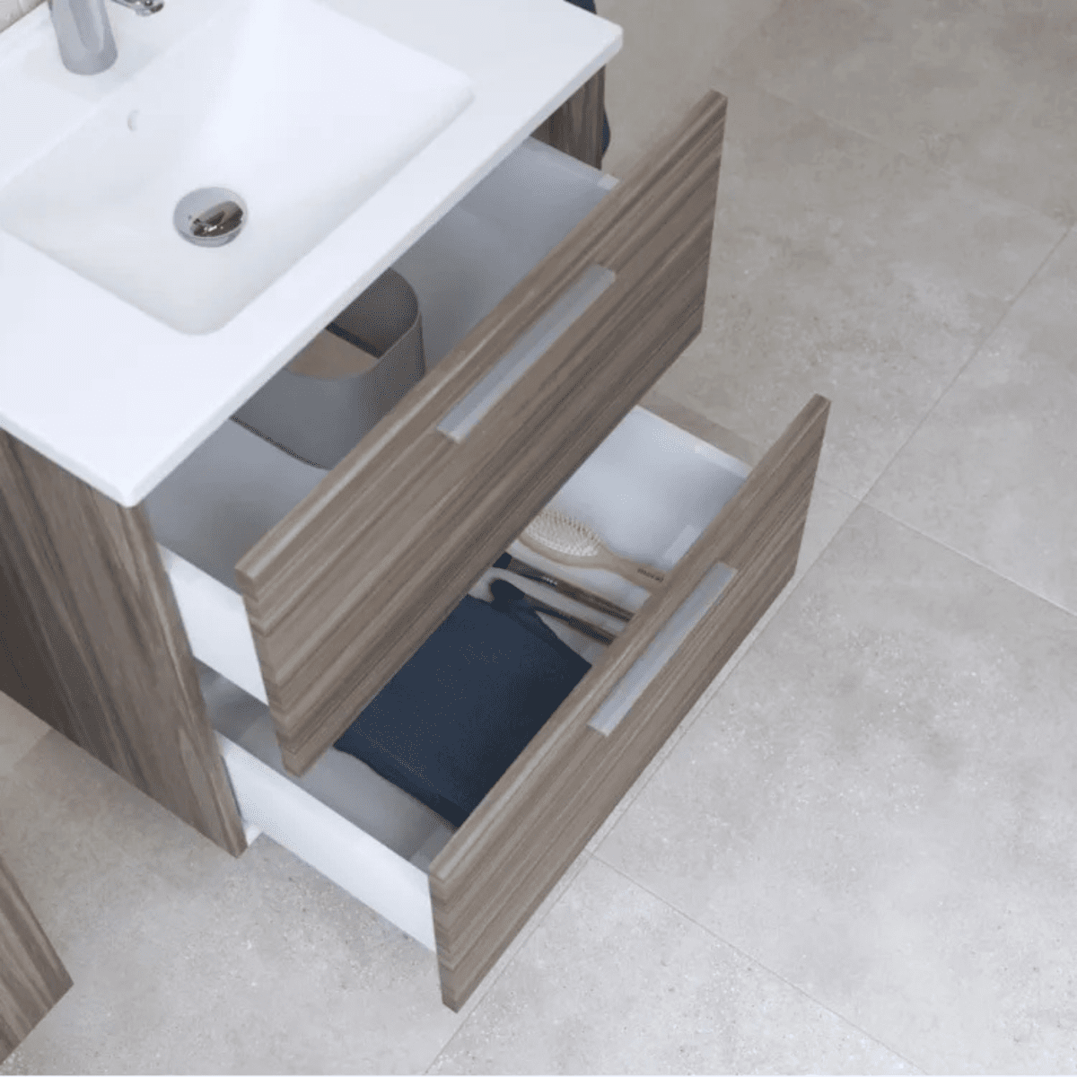 Mobile da bagno sospeso "Vitrax" in legno con 2 cassetti lavabo specchio e lampada - MondoViro