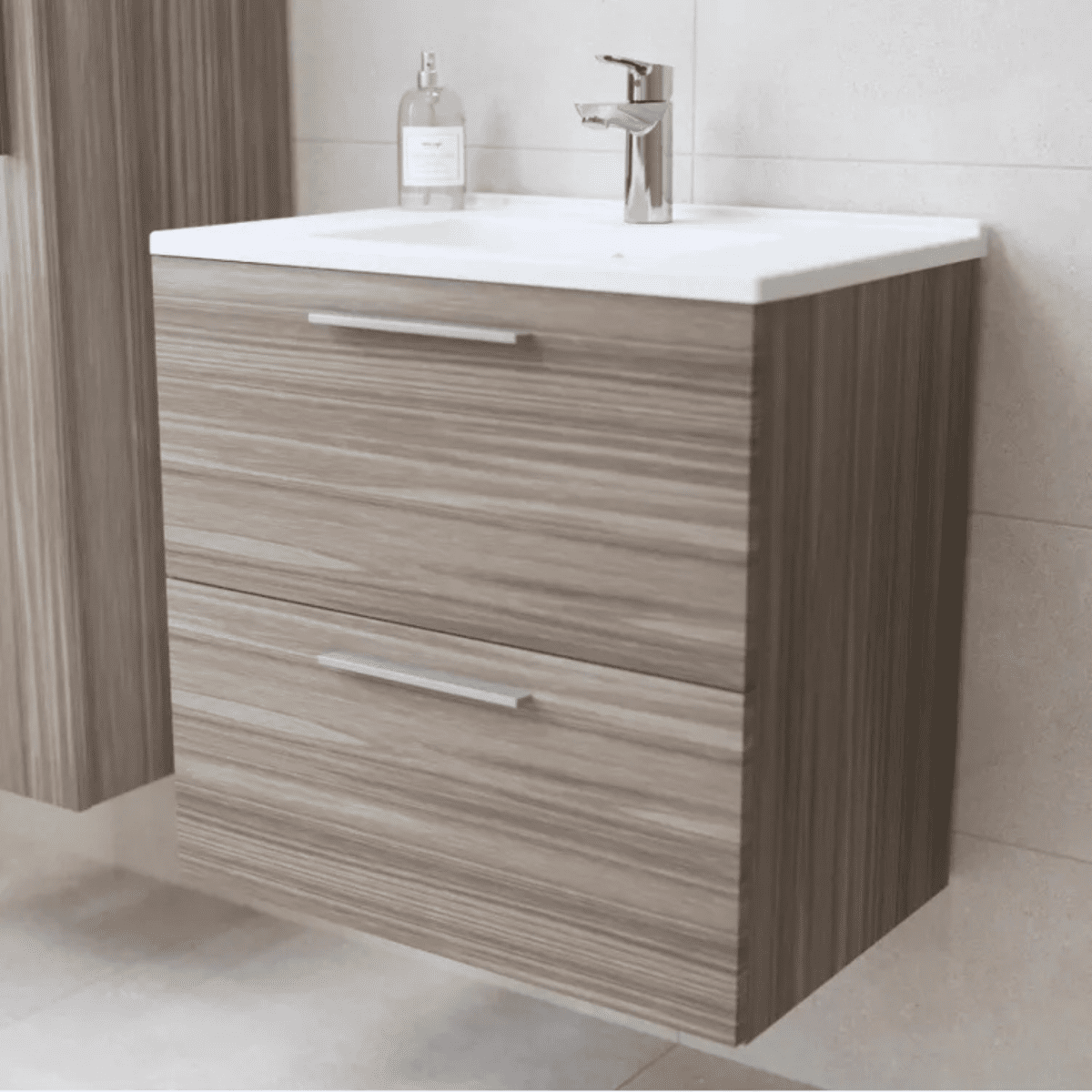 Mobile da bagno sospeso "Vitrax" in legno con 2 cassetti lavabo specchio e lampada - MondoViro