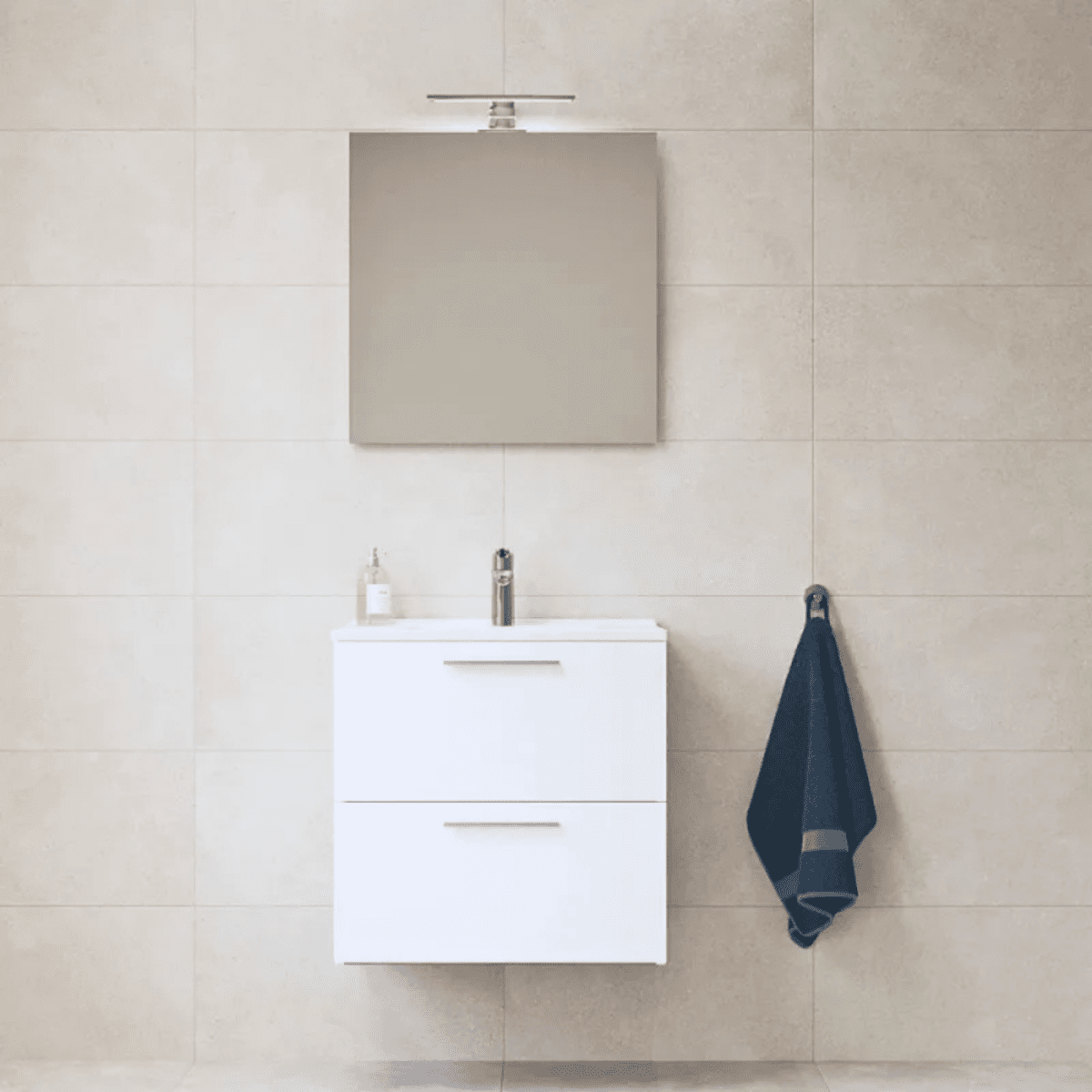 Mobile da bagno sospeso "Vitrax" in legno con 2 cassetti lavabo specchio e lampada - MondoViro