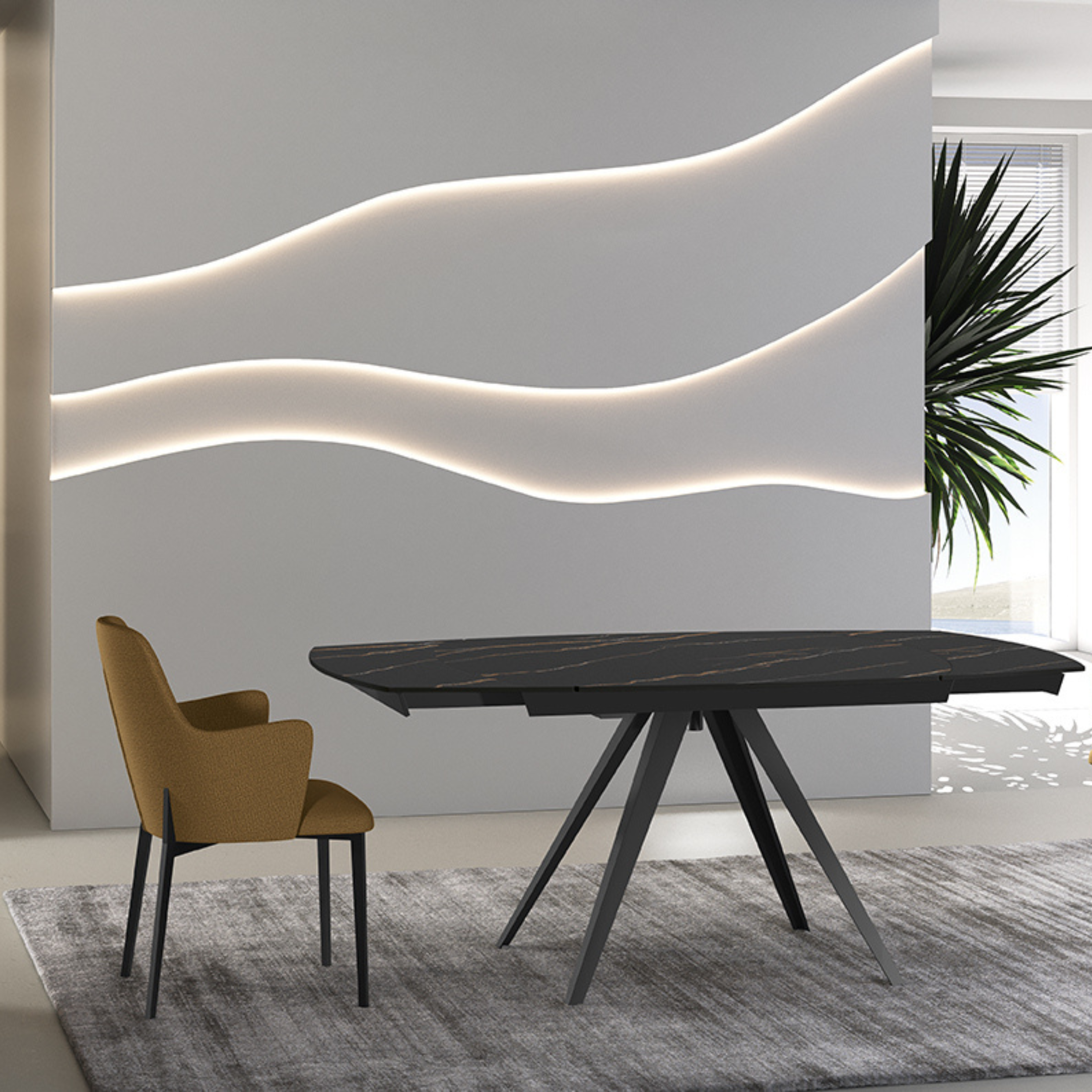 Tavolo allungabile in ceramica "Carch" con base in metallo cm 120/180x90 75h