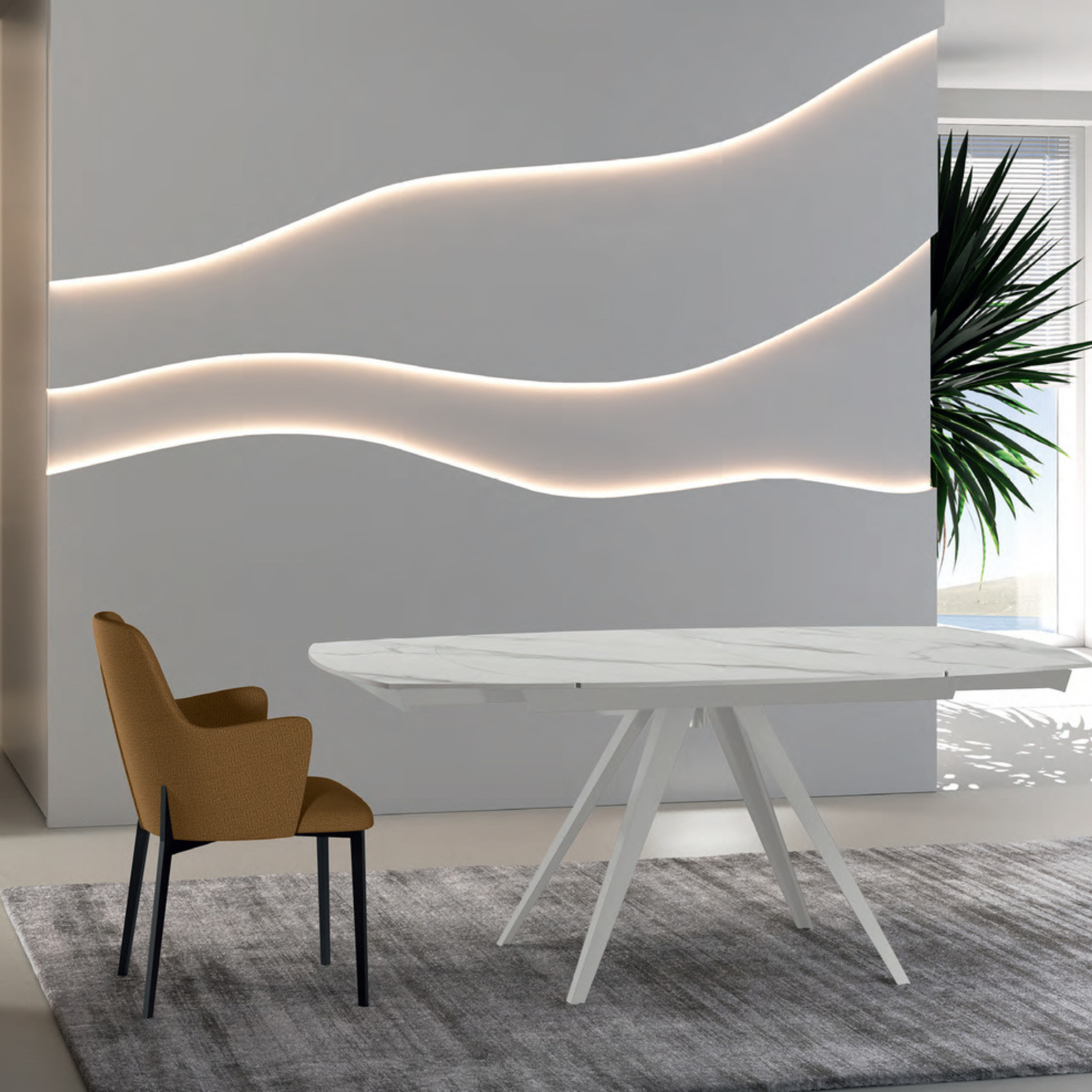 Tavolo allungabile in ceramica "Carch" con base in metallo cm 120/180x90 75h