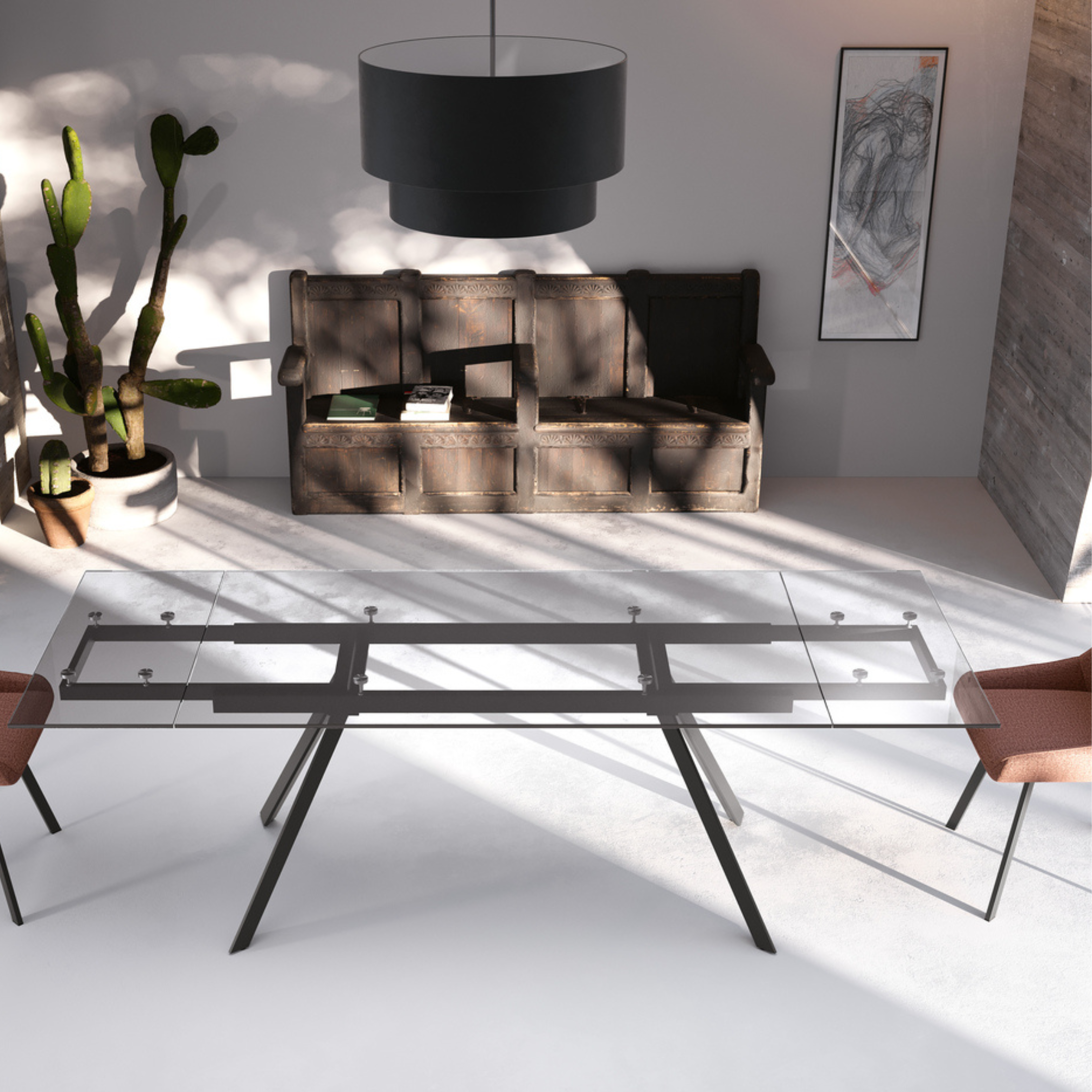 Tavolo allungabile "Smokey" con piano in vetro temperato cm 160/240x90 h76h