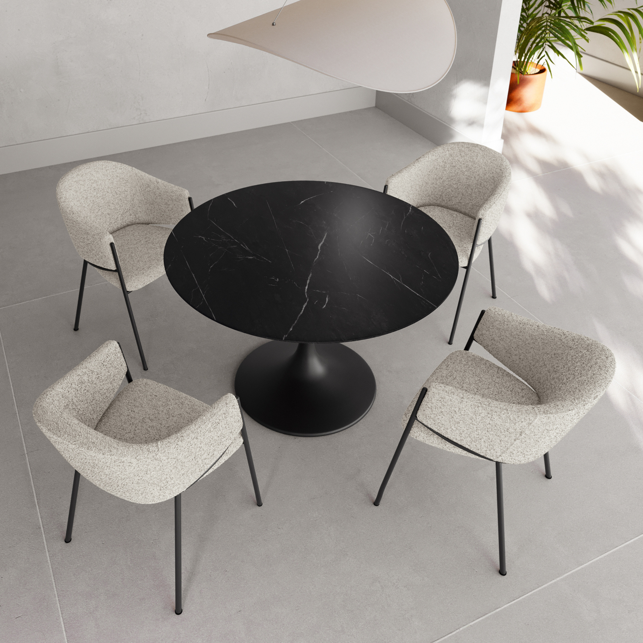 Tavolo rotondo fisso "Plus" in ceramica opaco con struttura in metallo cm 100x100 76h