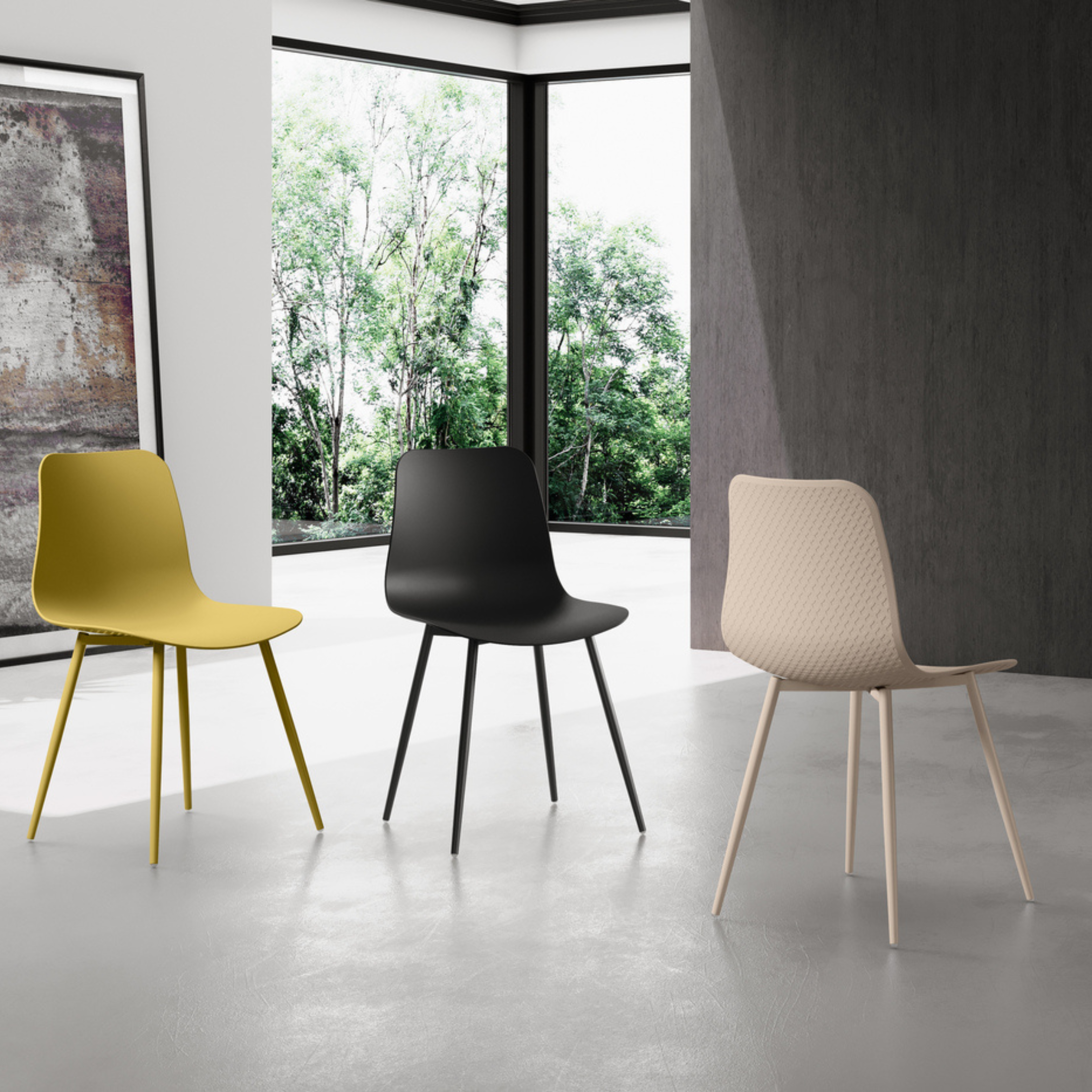 Set di 4 sedie in polipropilene "Asus" con struttura in metallo verniciato cm50x58 85h