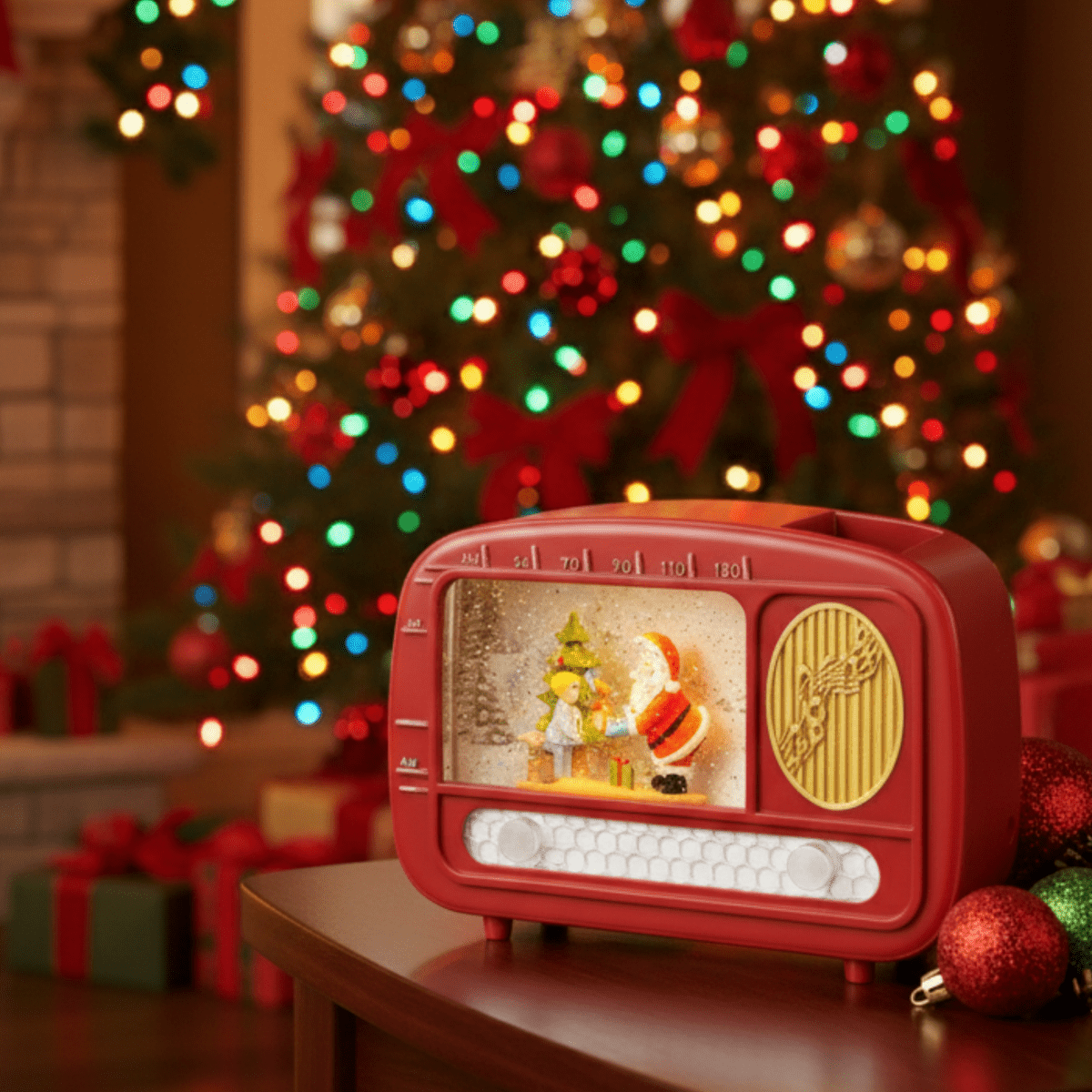 Radio natalizia con acqua compresi led luminosi Babbo Natale cm 22x6,3 15,5h - MondoViro