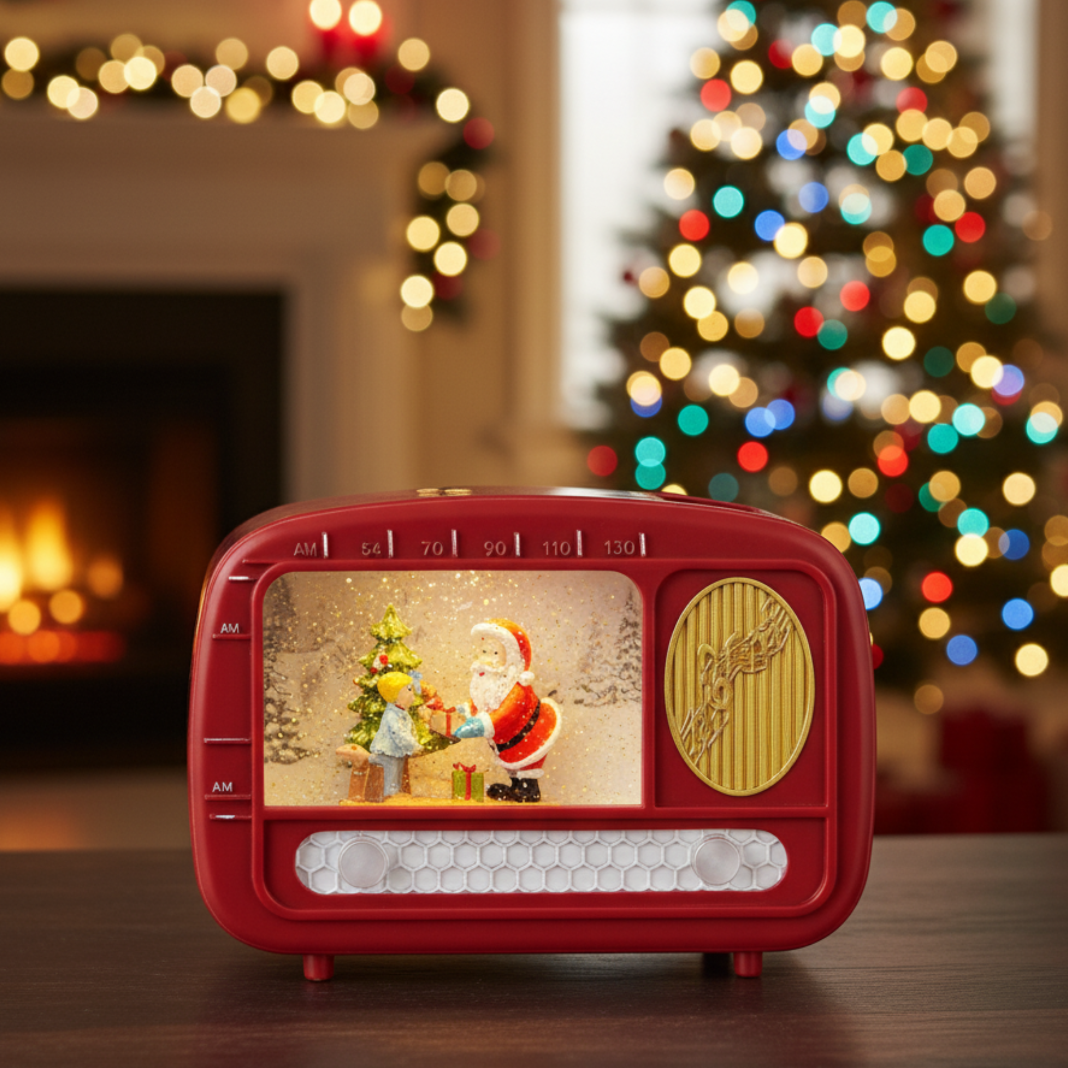 Radio natalizia con acqua compresi led luminosi Babbo Natale cm 22x6,3 15,5h