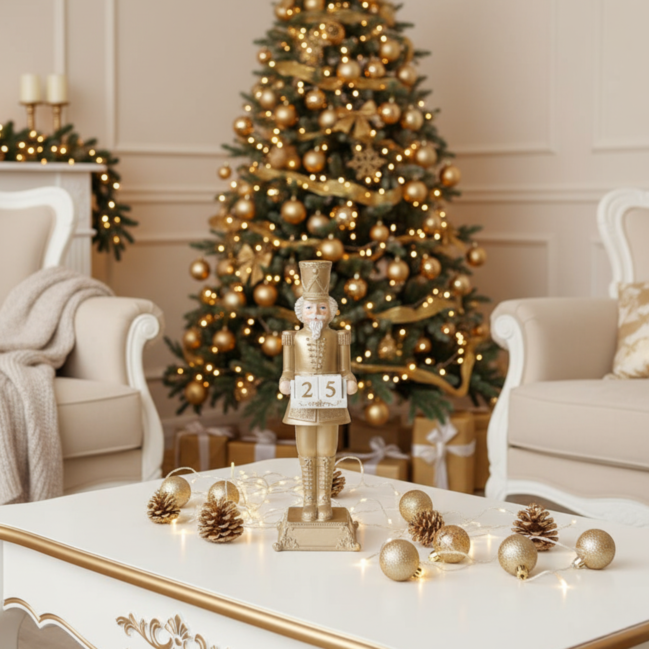 Soldatino decorativo “Edwyn” in poliresina, decorazione natalizia classica e raffinata colore Champagne cm 13,5x13,5x31,5h