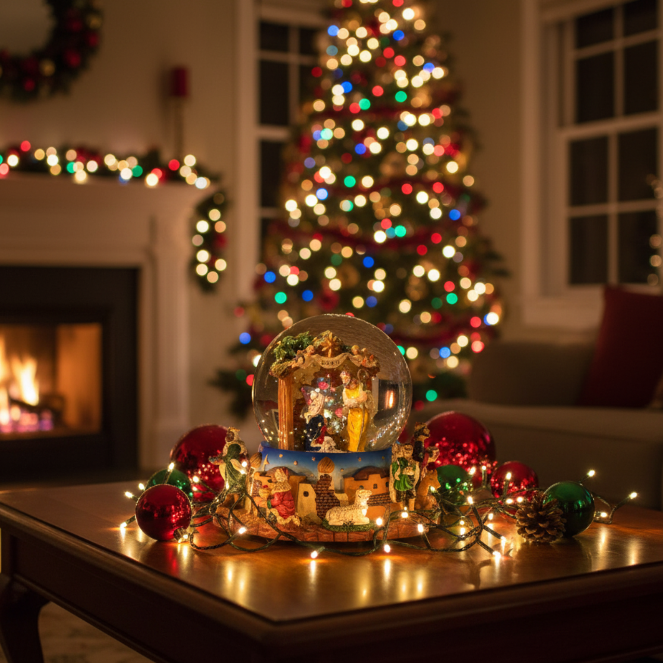 Sfera carillon con natività per decorazioni natalizie cm 12x16,5h