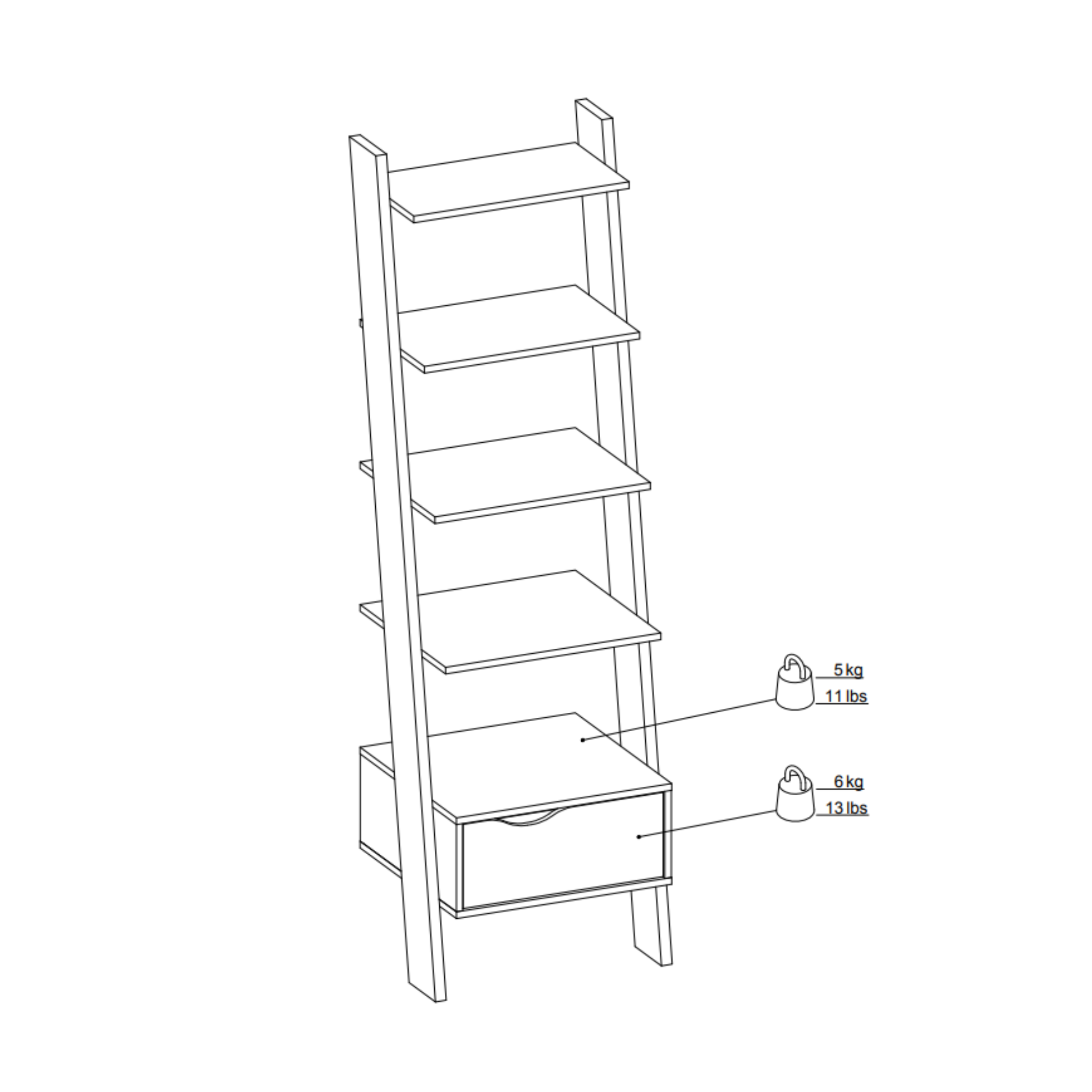 Libreria scaffale "Oslo" con 4 ripiani e 1 cassetto moderno bianco rovere cm 55x44 180h
