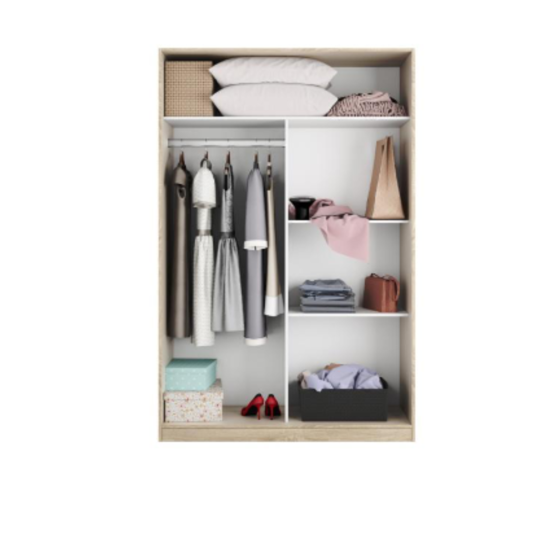 Armadio guardaroba in legno con ante scorrevoli appendiabiti e ripiani cm120x50 200h