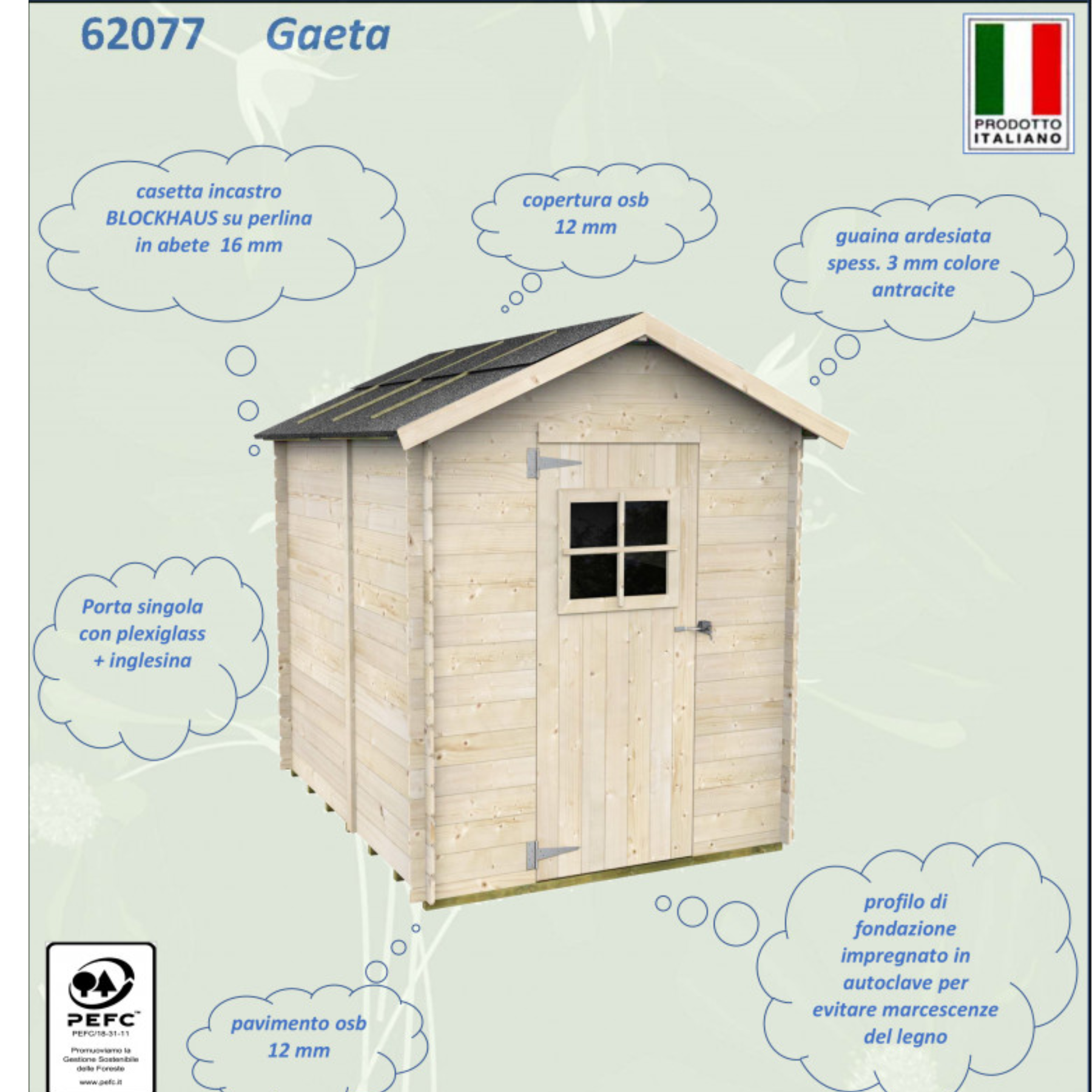 Casetta in legno da giardino "Marlo" cm 178x218 205h porta singola finestrata