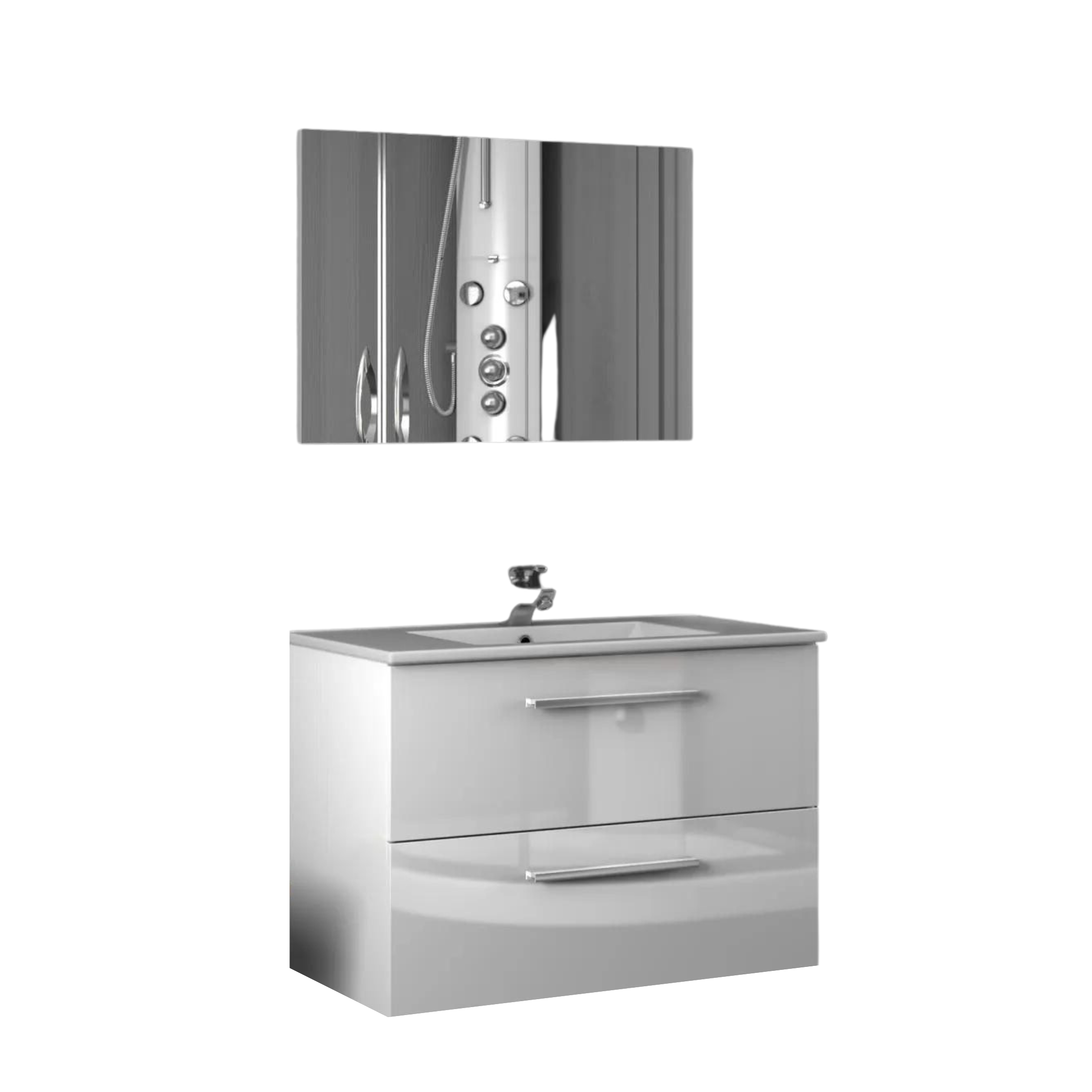 Mobile sospeso a cassettiera sotto lavabo "Aruba" in legno con specchio cm 80x45 57h