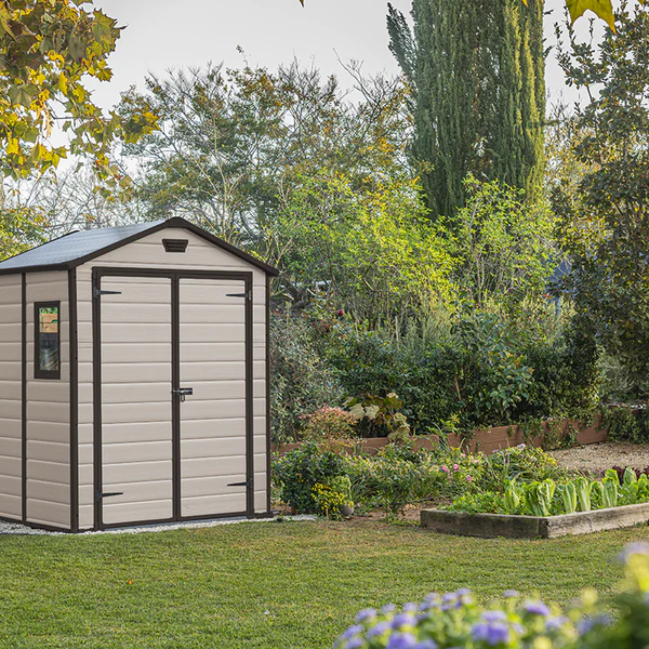 Casetta da giardino in resina "Nature glow" resistente effetto legno Manor