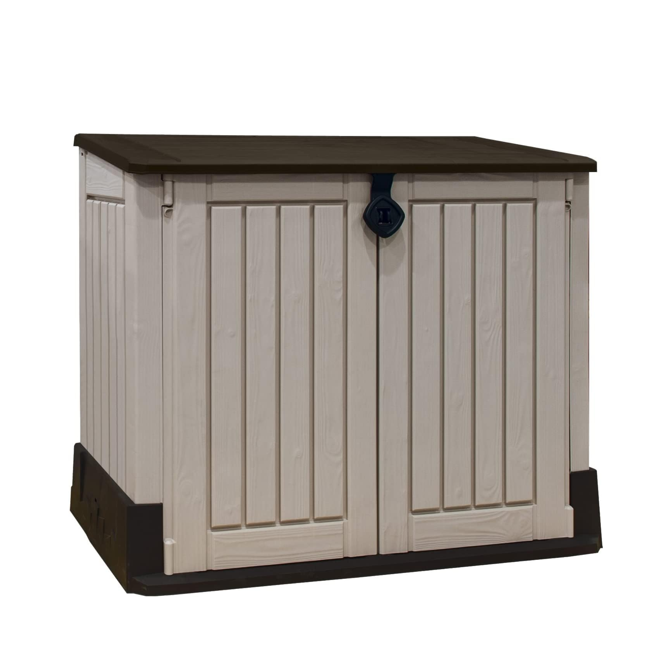 Baule in resina da esterno "Midi" beige effetto legno cm 132x71,5 113,5h