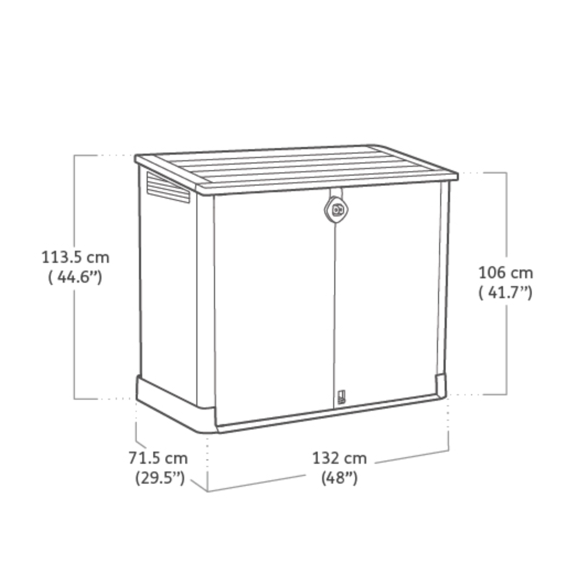 Baule in resina da esterno "Midi" beige effetto legno cm 132x71,5 113,5h