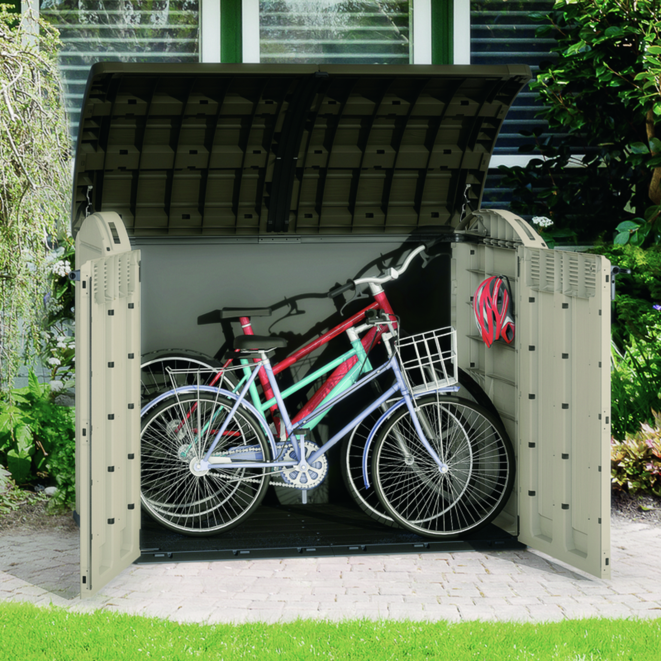 Baule porta attrezzi "Store" in resina beige capiente cm 177x113 134h