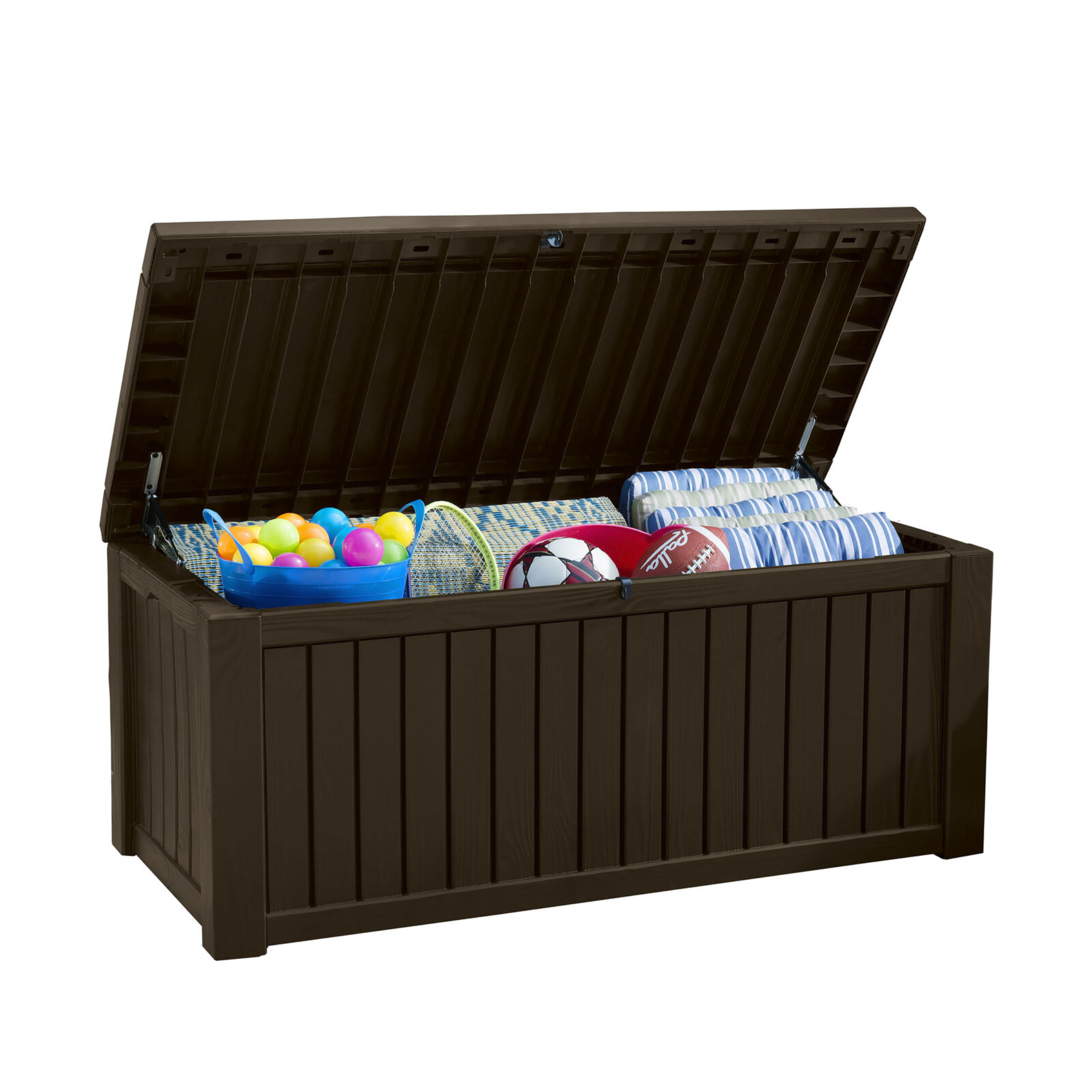 Baule in resina da esterno "Rock" effetto legno capiente cm 155x72,4 64,4h