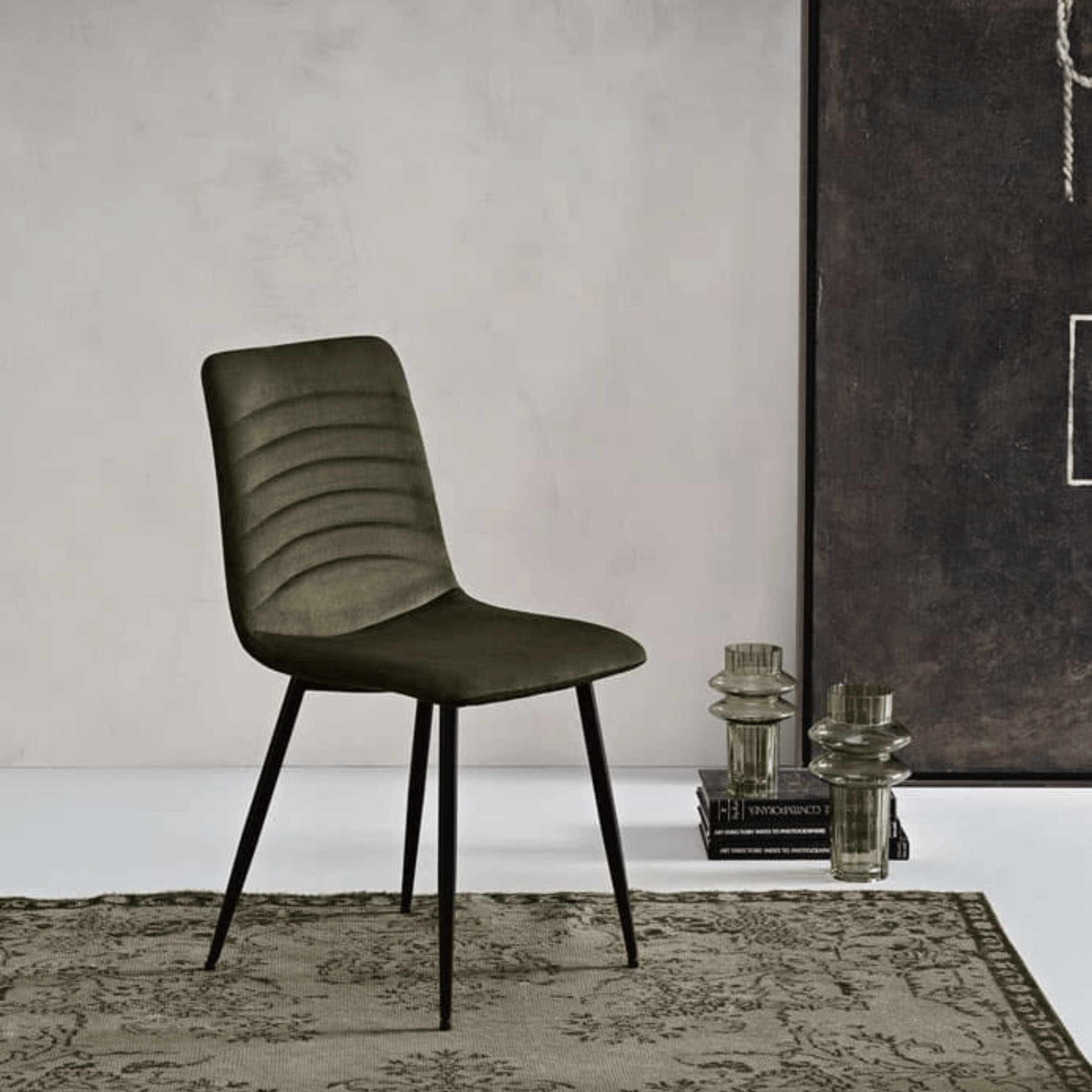 Set di sedie imbottite in tessuto cannettato "Leo" da soggiorno cm 45x54 87h