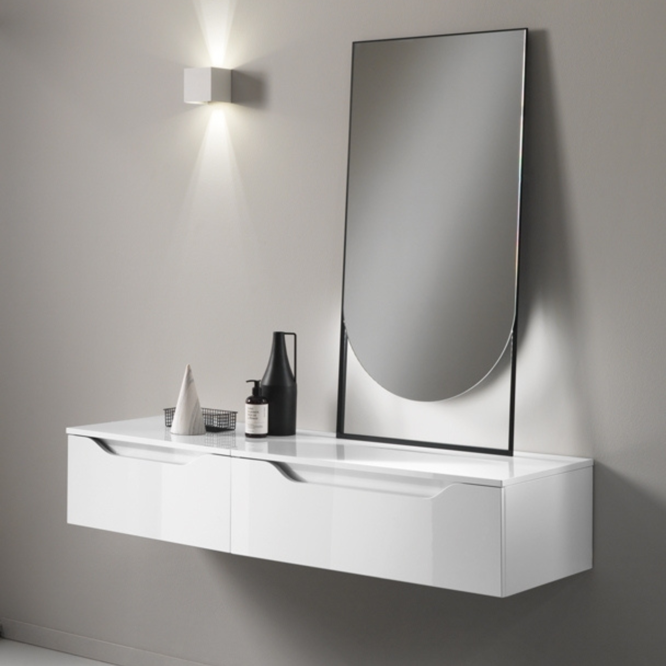 Mobile da bagno sospeso "Sonia" moderno 2 cassetti specchio led