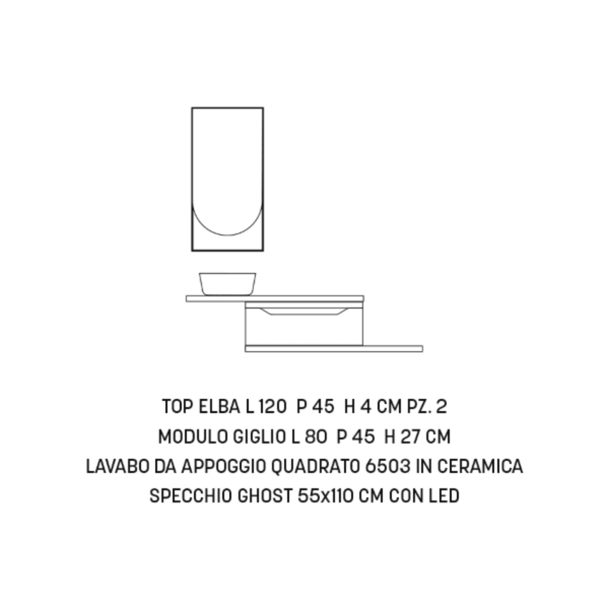 Mobile moderno da bagno sospeso "Flora" 1 cassetto specchio led lavabo da appoggio - MondoViro