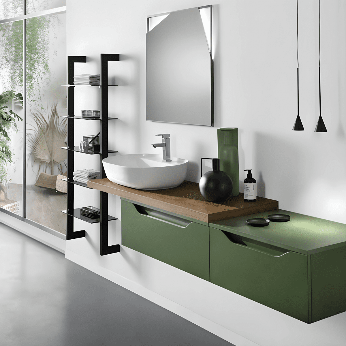 Mobile bagno sospeso "Lotus" 2 cassetti specchio lavabo Top scaletta step - MondoViro