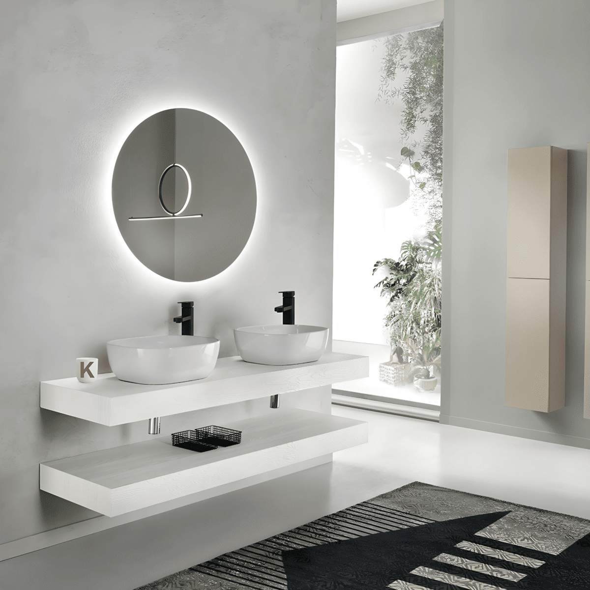 Mobile da bagno sospeso "Elion" 2 colonne 2 lavabo 2 Top specchio Led - MondoViro