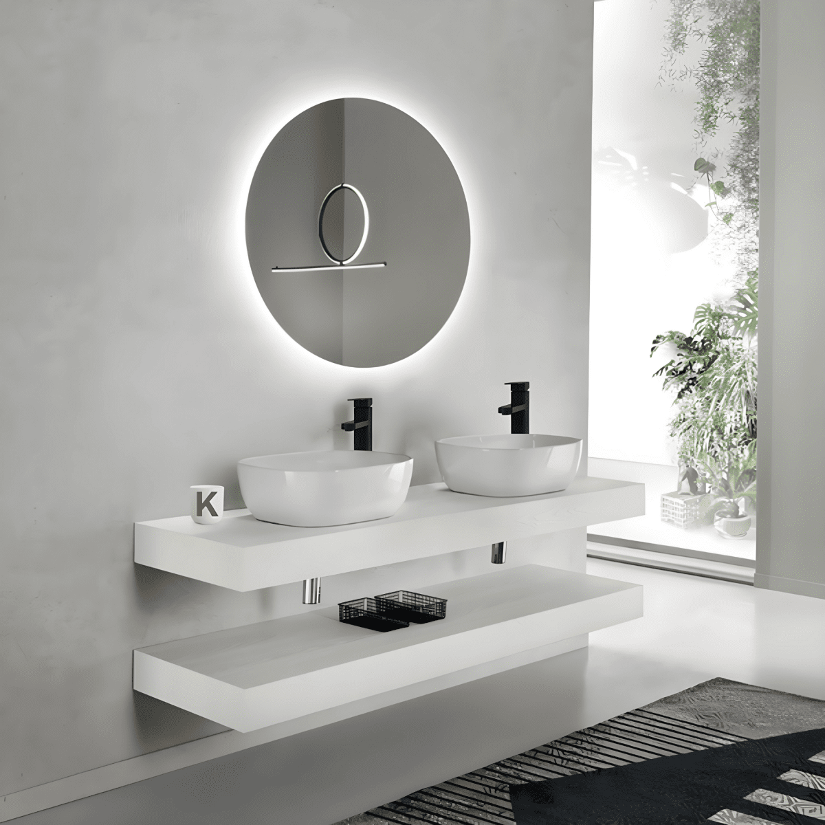 Mobile da bagno sospeso "Elion" 2 colonne 2 lavabo 2 Top specchio Led - MondoViro