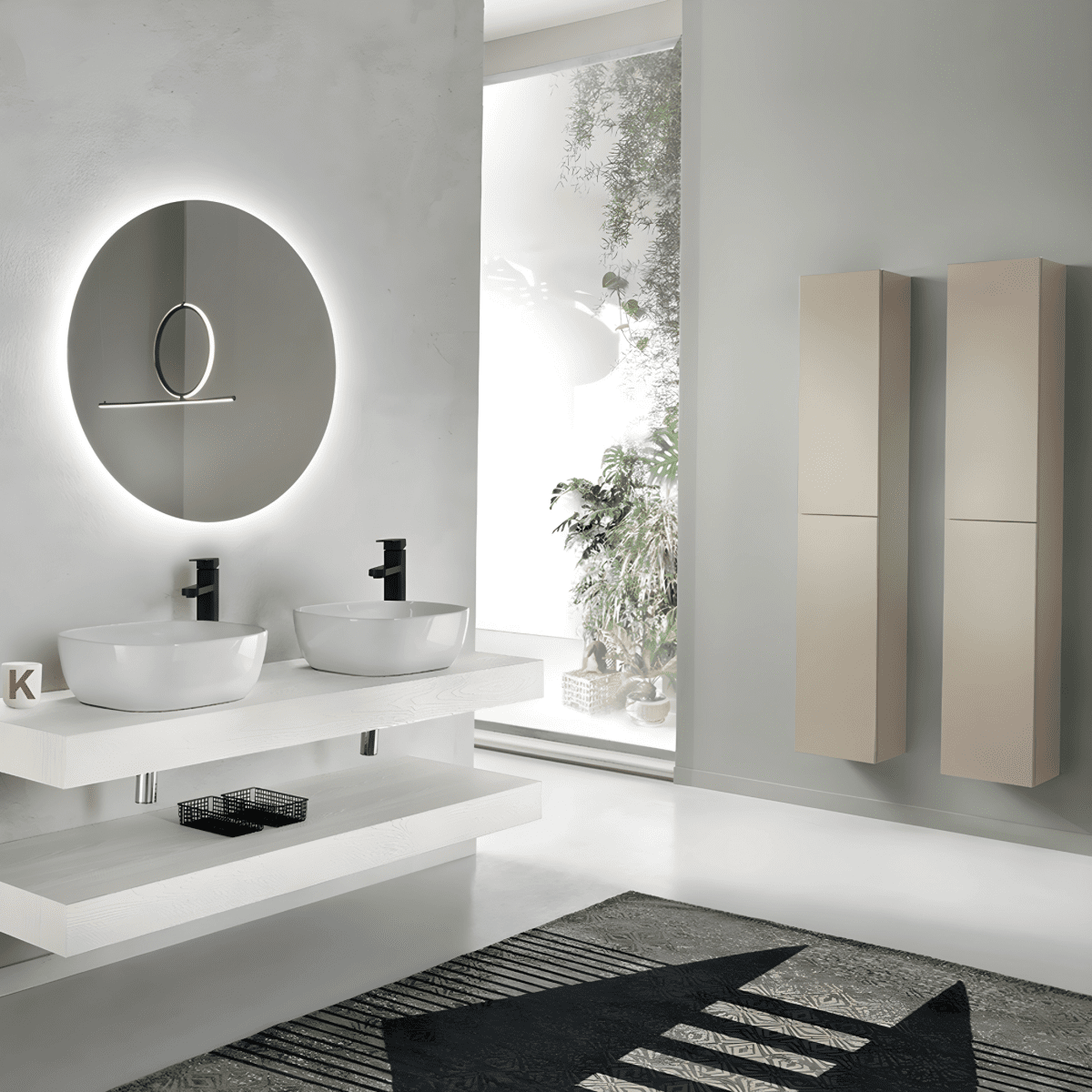 Mobile da bagno sospeso "Elion" 2 colonne 2 lavabo 2 Top specchio Led - MondoViro