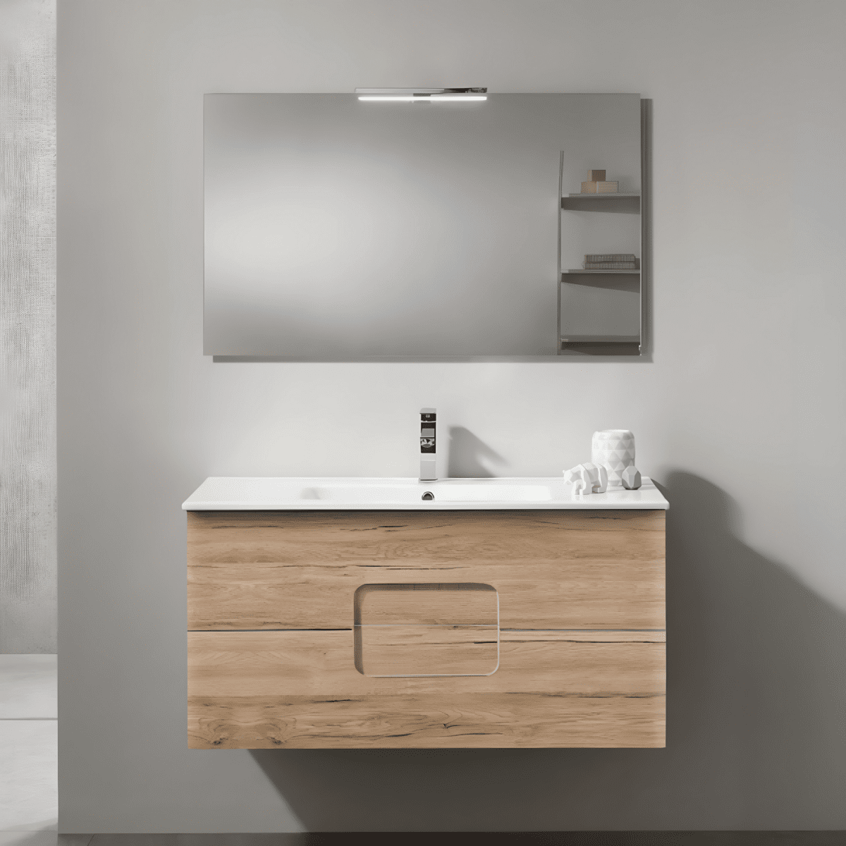 Mobile da bagno sospeso "Balto" 2 cassetti lavabo specchio Led - MondoViro