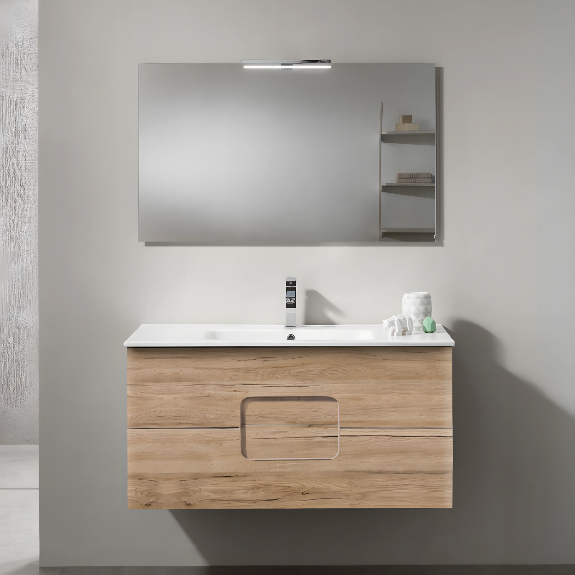 Mobile da bagno sospeso "Balto" 2 cassetti lavabo specchio Led