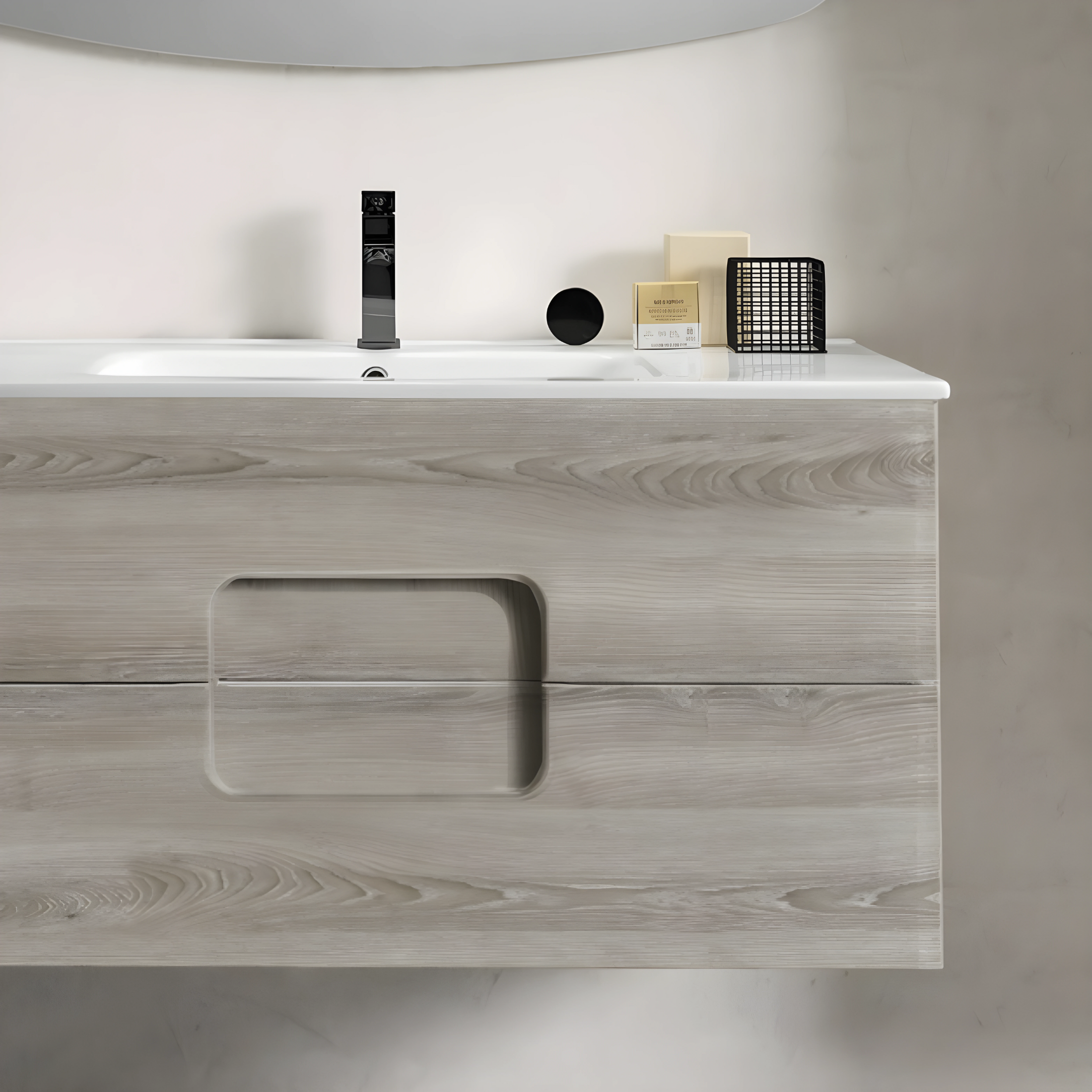 Mobile bagno sospeso "Jenna120" 2 cassetti lavabo e specchio con colonna