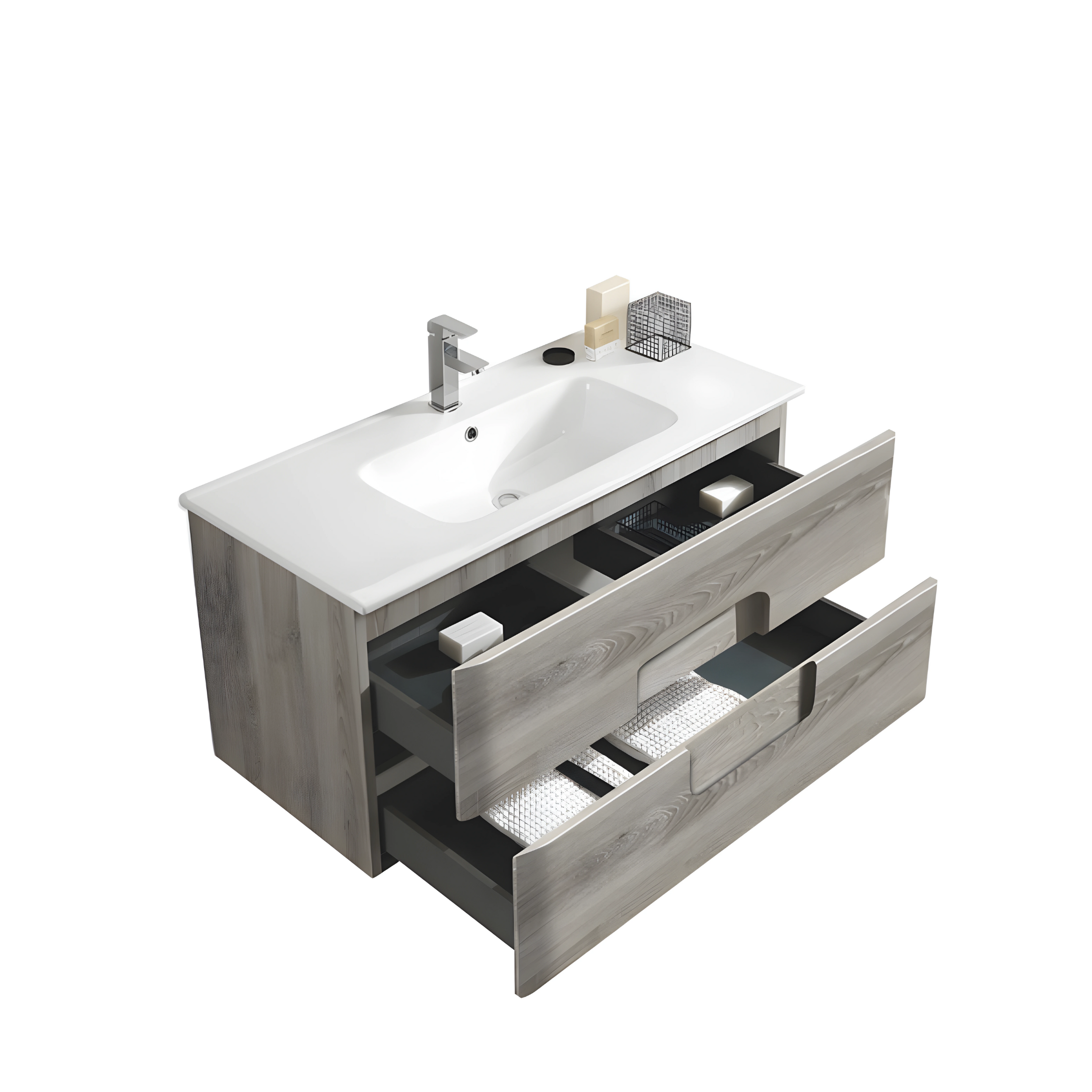 Mobile bagno sospeso "Jenna120" 2 cassetti lavabo e specchio con colonna