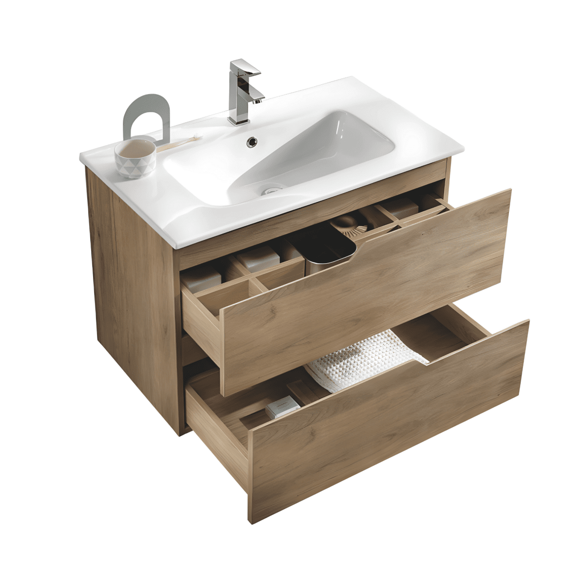 Mobile da bagno sospeso "Mika" moderno specchio Led lavabo 2 cassetti - MondoViro
