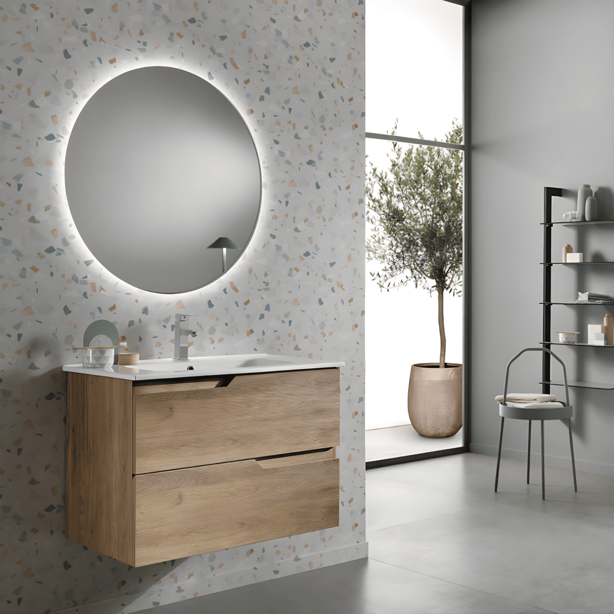 Mobile da bagno sospeso "Mika" moderno specchio Led lavabo 2 cassetti - MondoViro