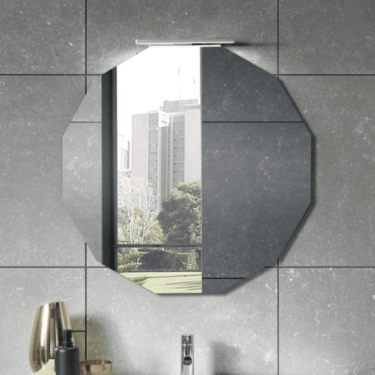 Mobile da bagno sospeso "Cuba" base 2 cassetti 80 cm con colonna specchio e lavabo TEK - MondoViro