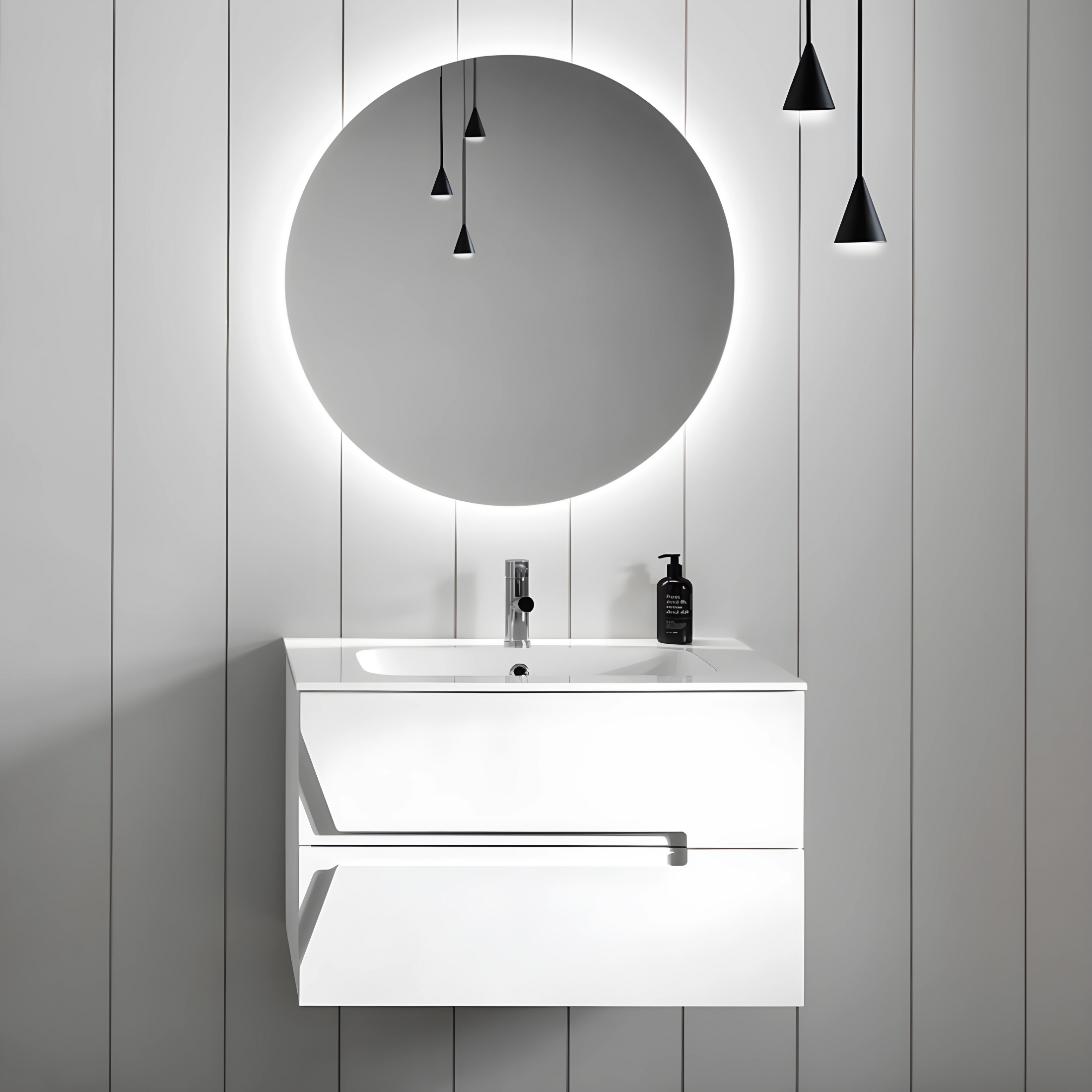 Mobile da bagno sospeso "Kleo" in legno con 2 cassetti lavabo e specchio