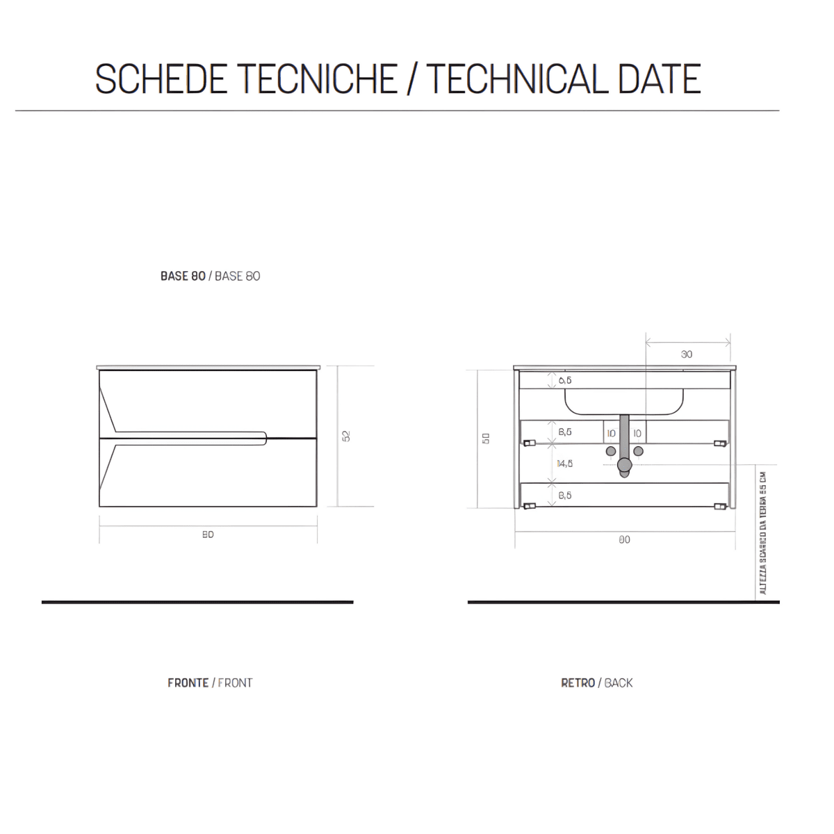 Mobile da bagno sospeso "Kleo" in legno con 2 cassetti lavabo e specchio - MondoViro