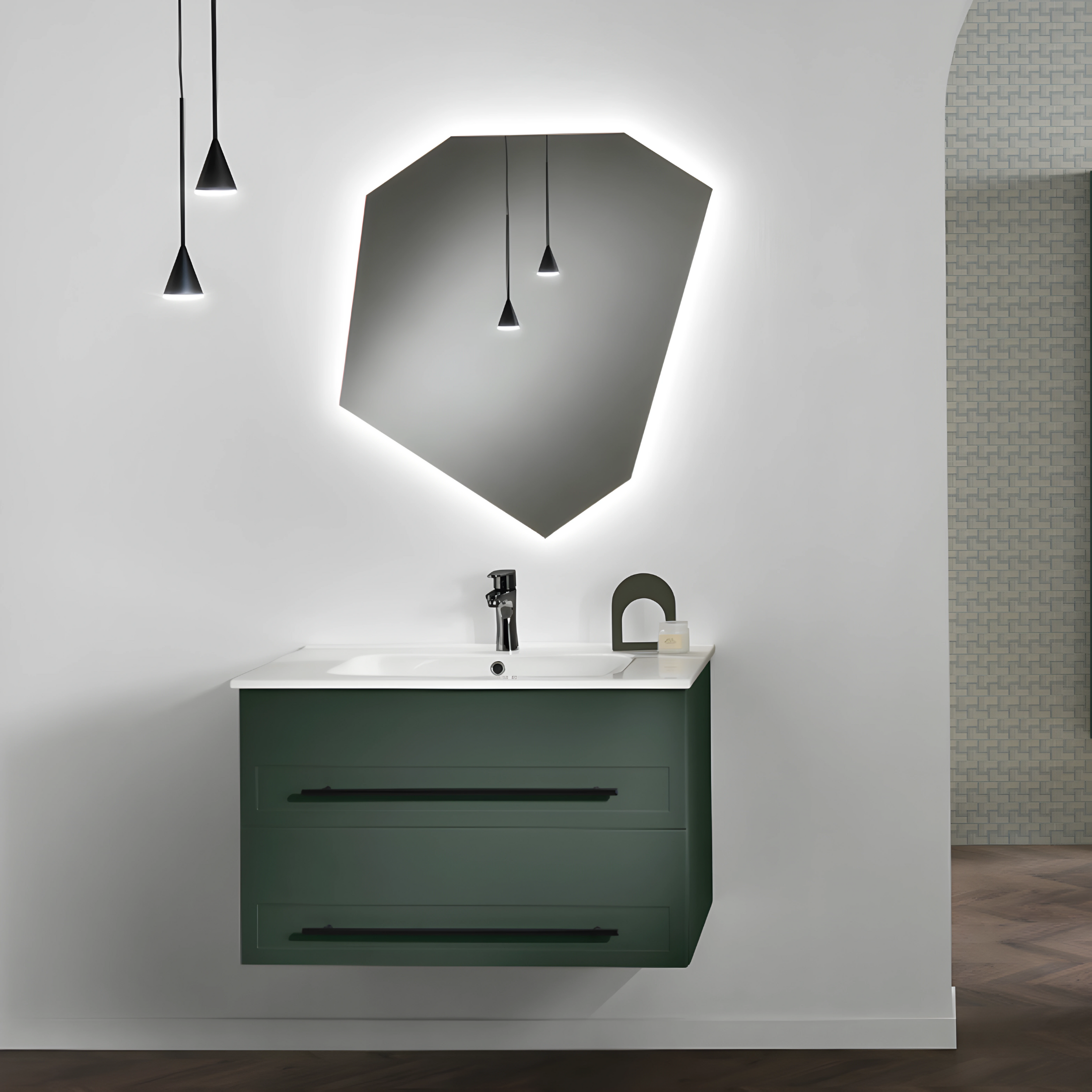 Mobile da bagno sospeso moderno "Sierra80" con  2 cassetti lavabo e specchio Led